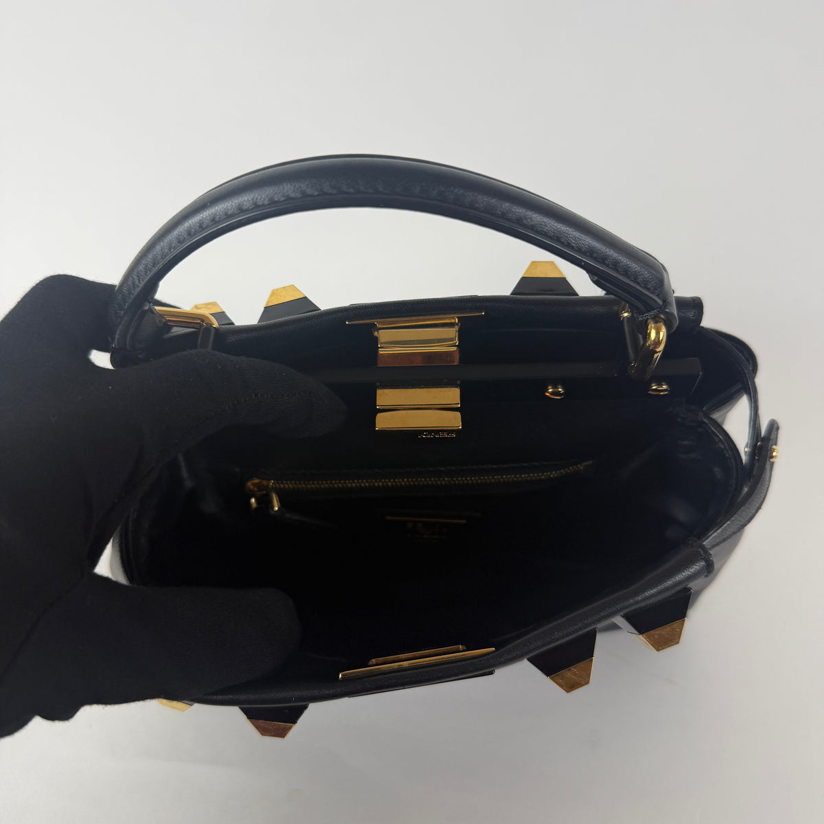 Peekaboo Mini — Black Leather — Gold-Tone Studded Strap