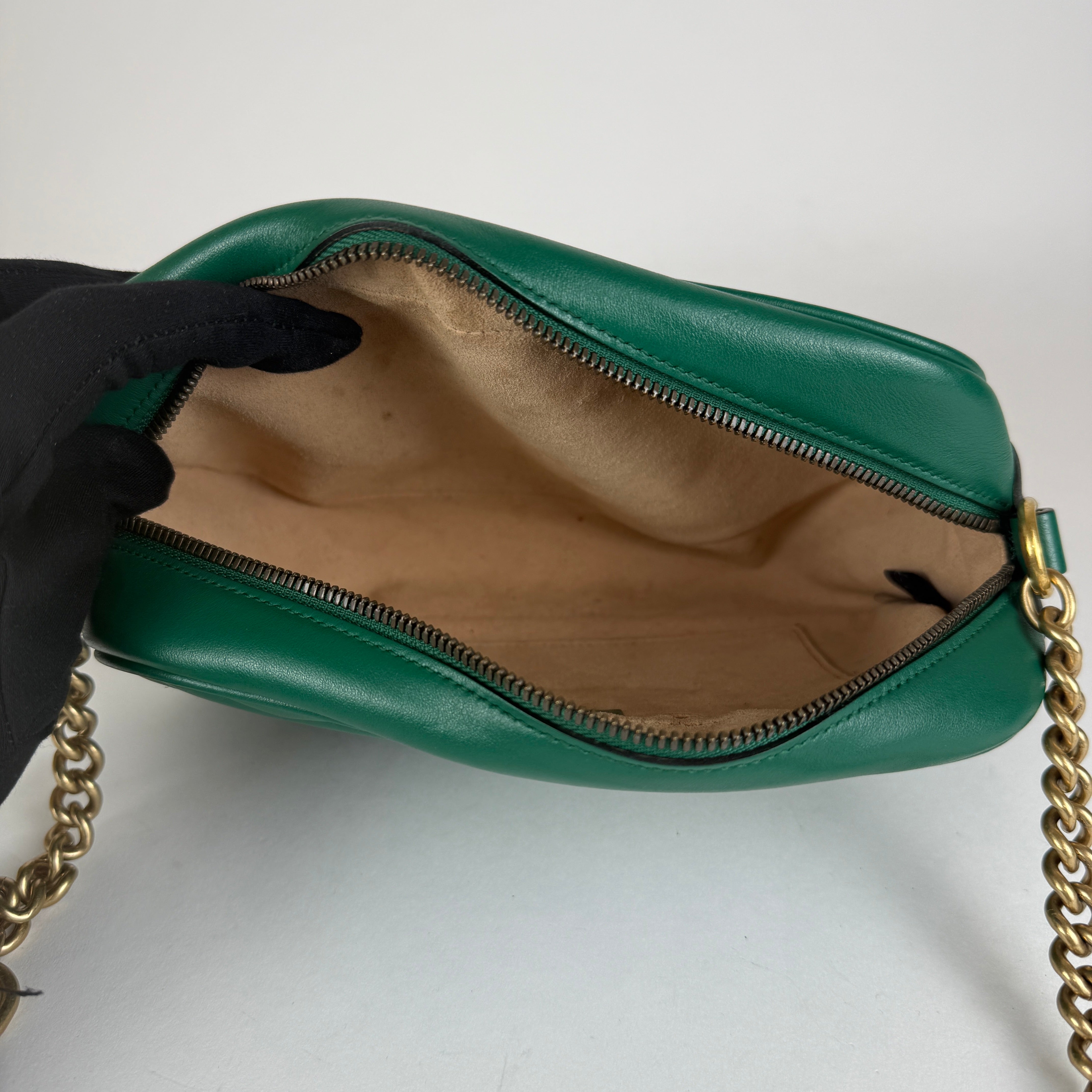 GG Marmont Matelassé Camera Bag — Green Leather