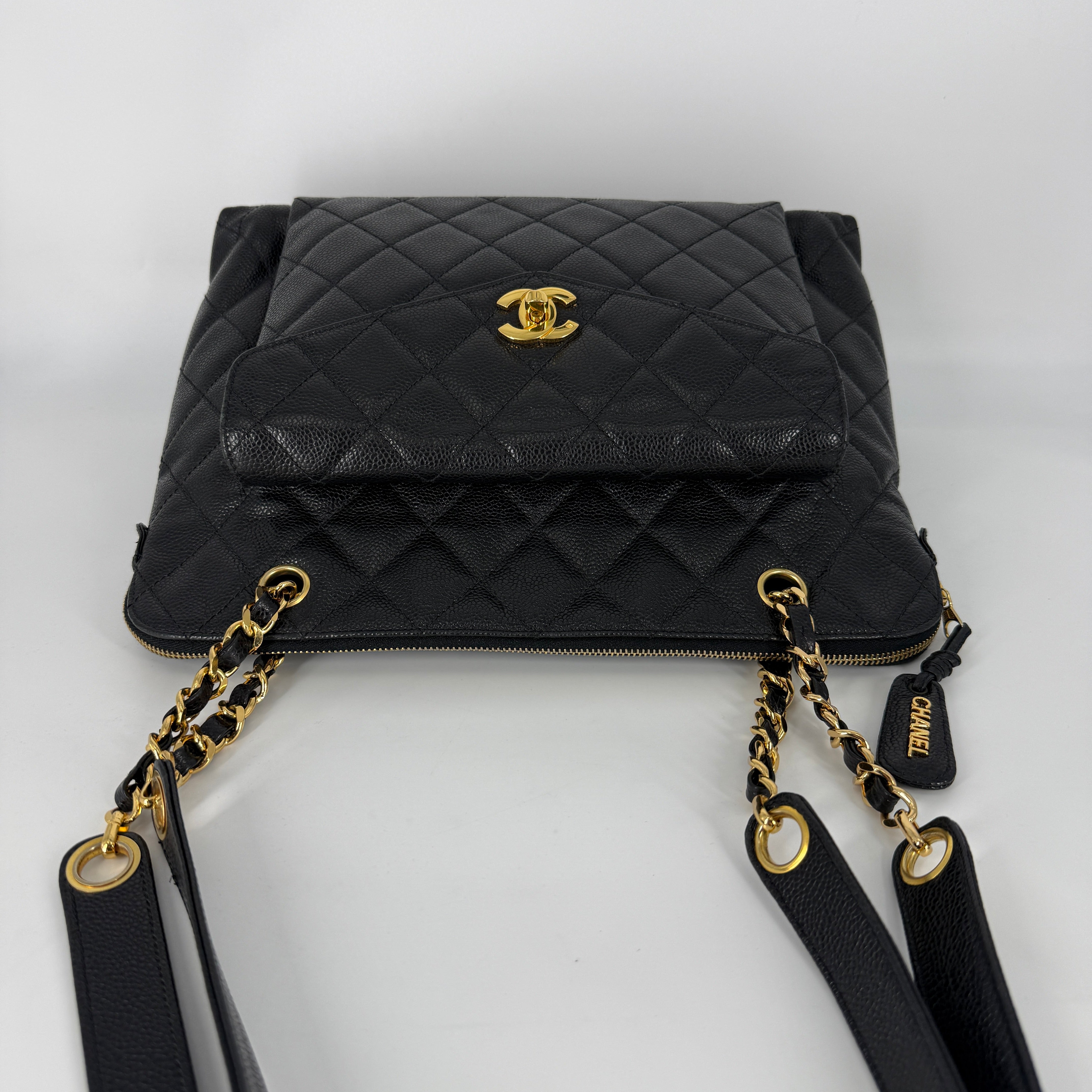 Quilted Caviar Tote Bag – Black