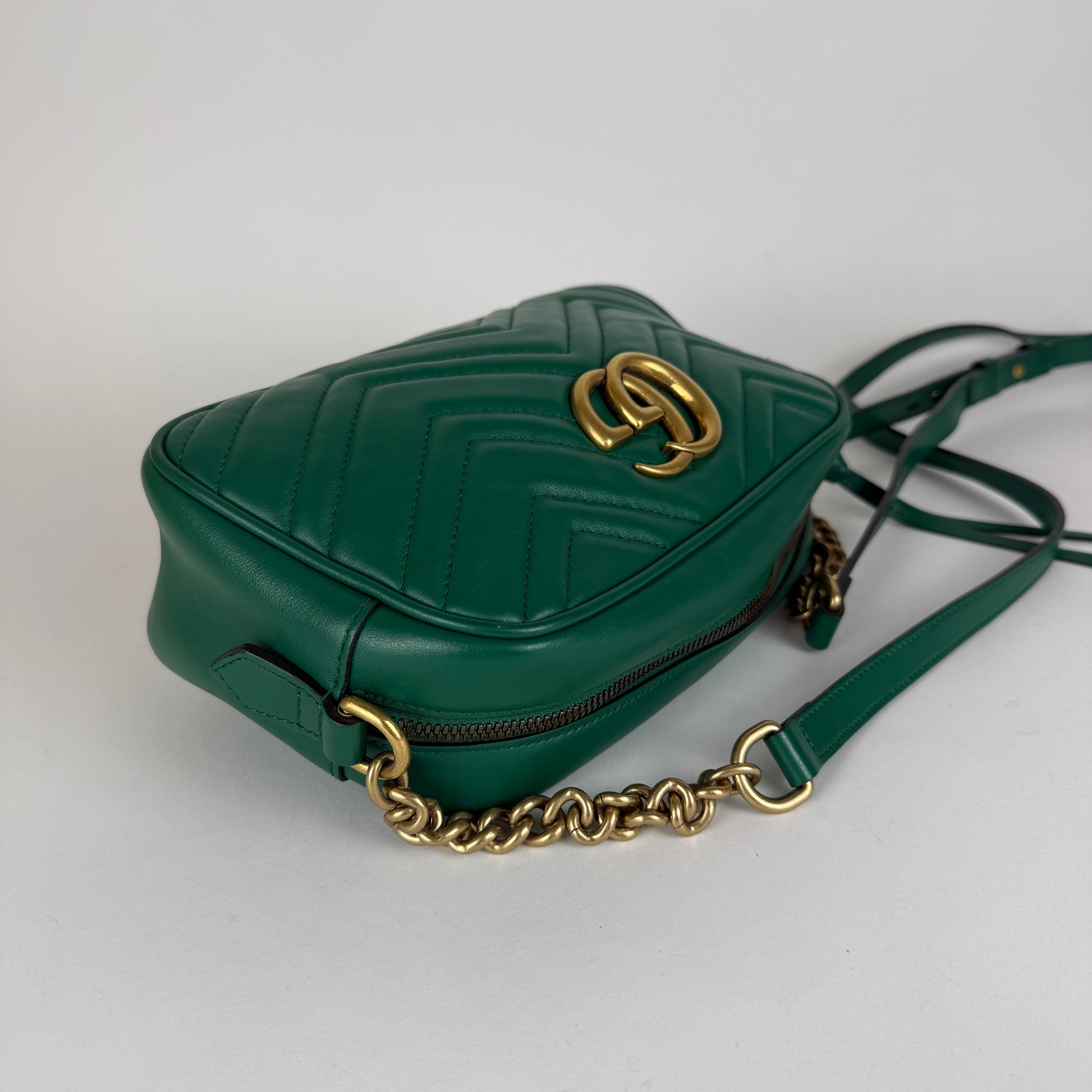 GG Marmont Matelassé Camera Bag — Green Leather