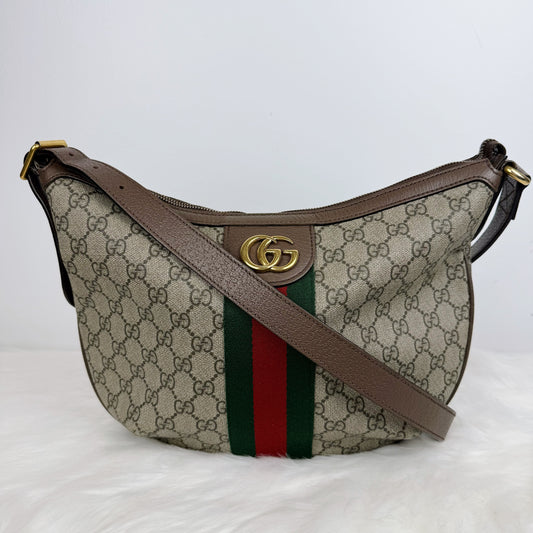 GUCCI Ophidia GG Half Moon Hobo Crossbody Bag