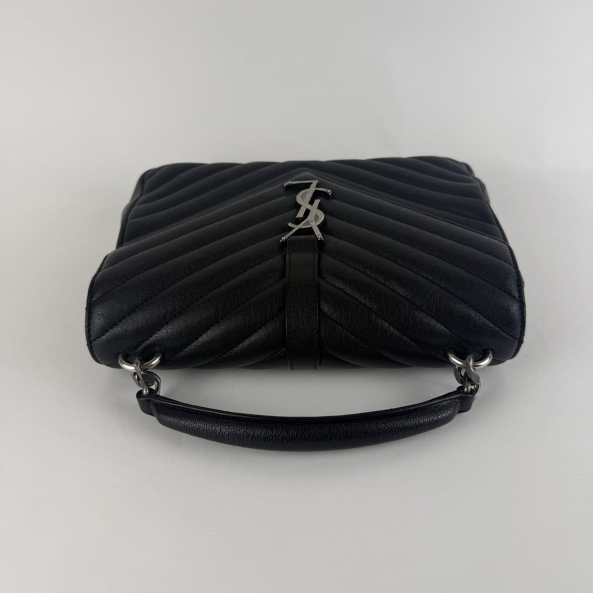 College Small Top Handle — Black Leather & Silver-Tone Hardware