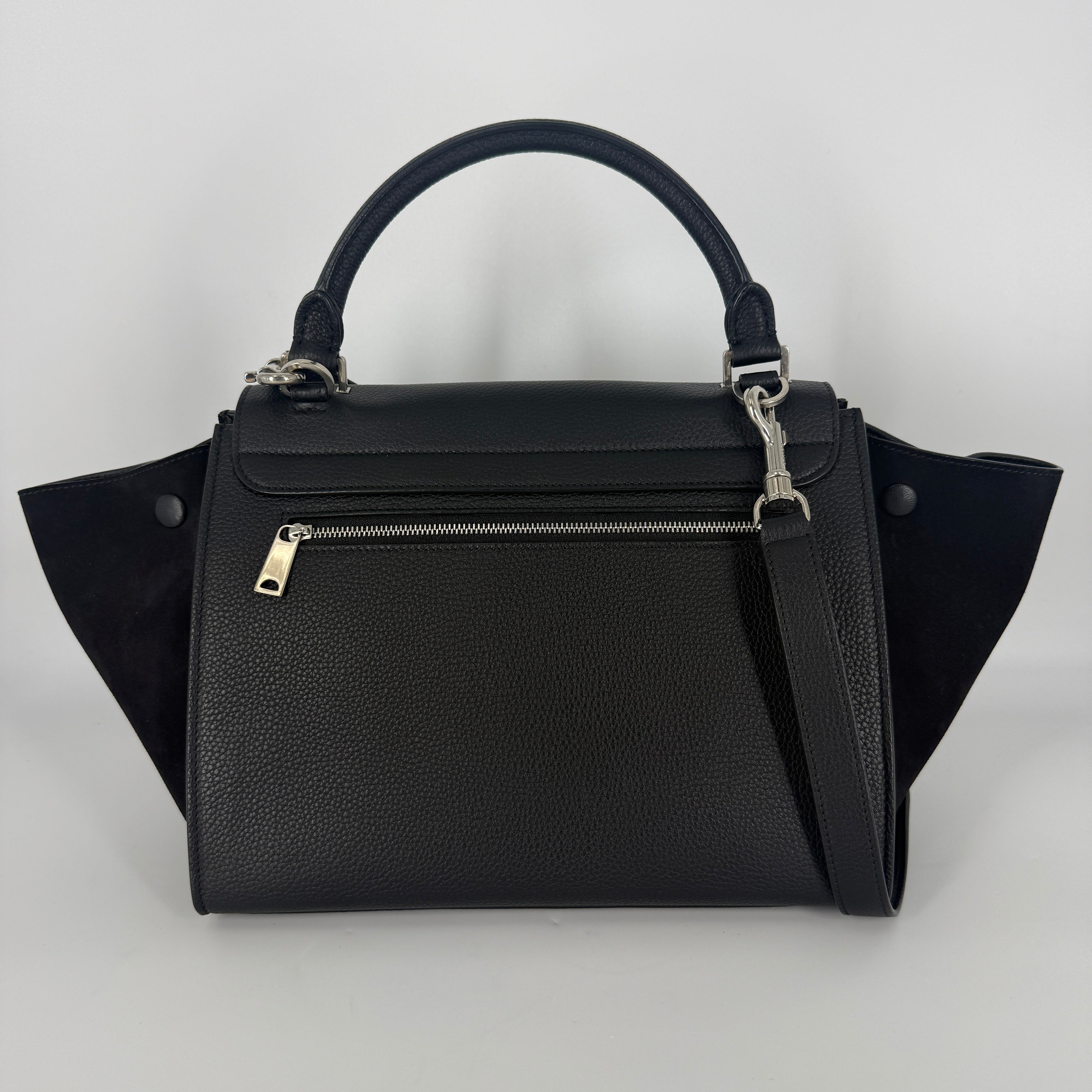 Trapeze Leather & Suede 2 Way Handbag – Black