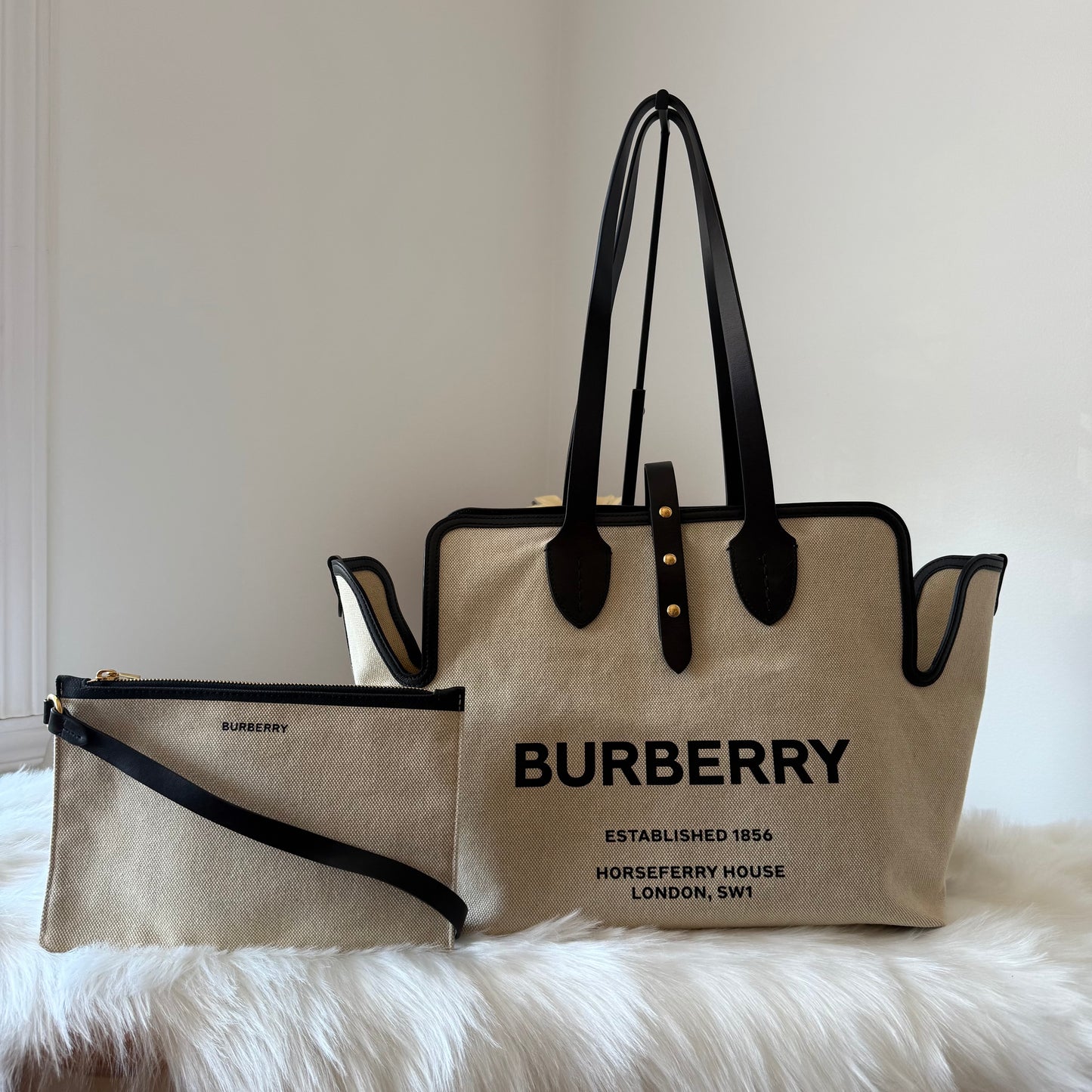 BURBERRY Canvas Tote Bag with Interior Pouch