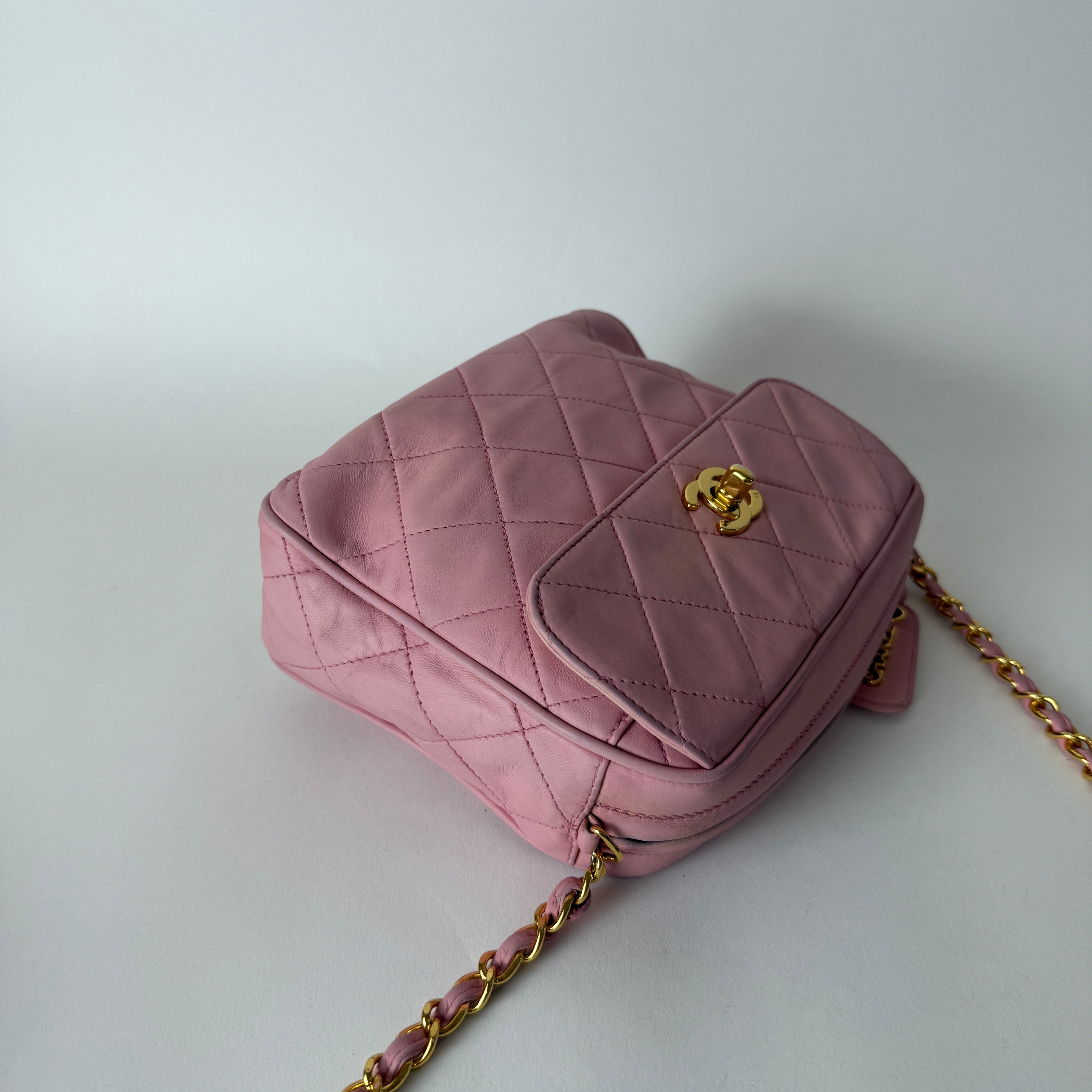 Vintage Quilted Camera Bag — Pink Lambskin