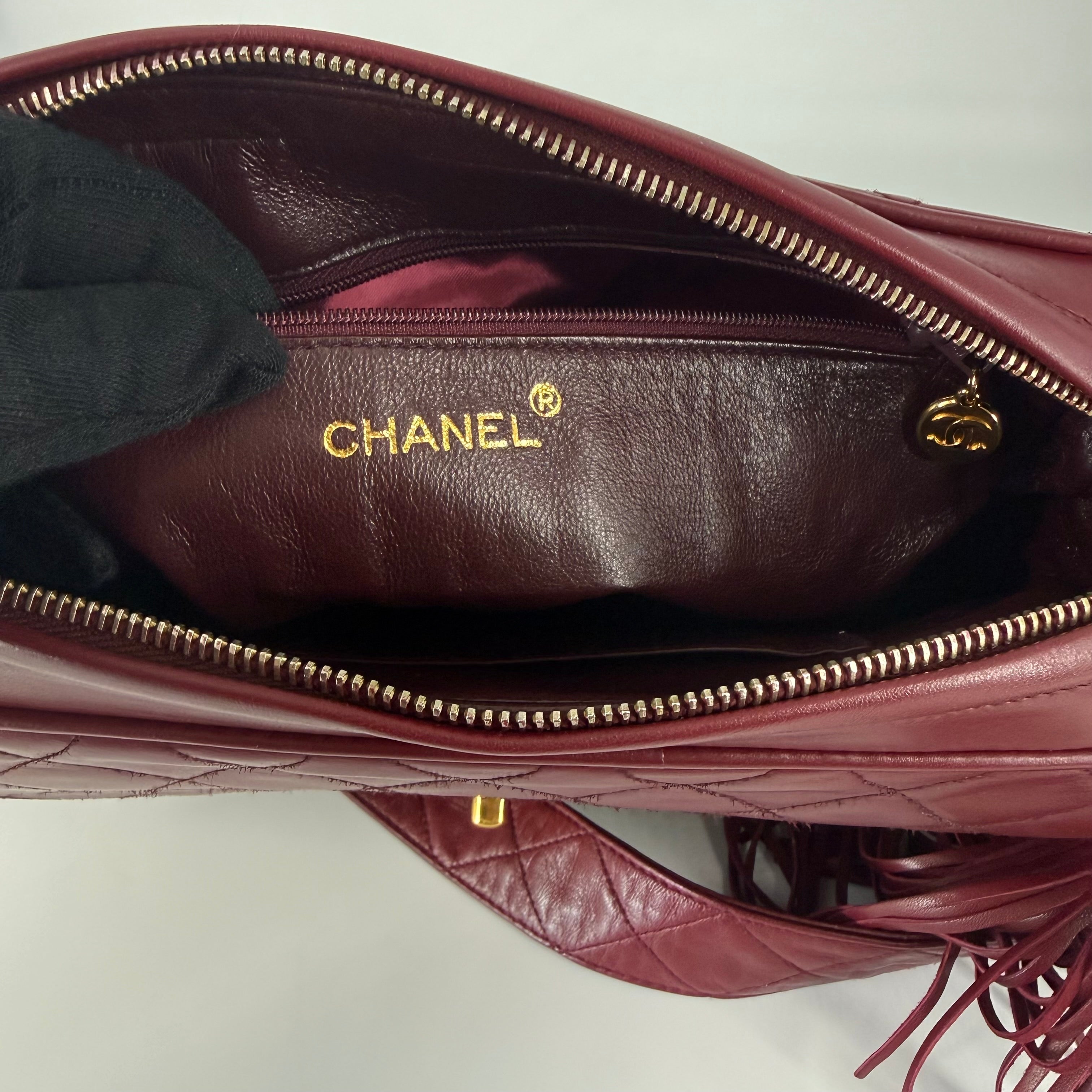 Vintage Camera Bag – Burgundy Lambskin – 24K Gold Hardware