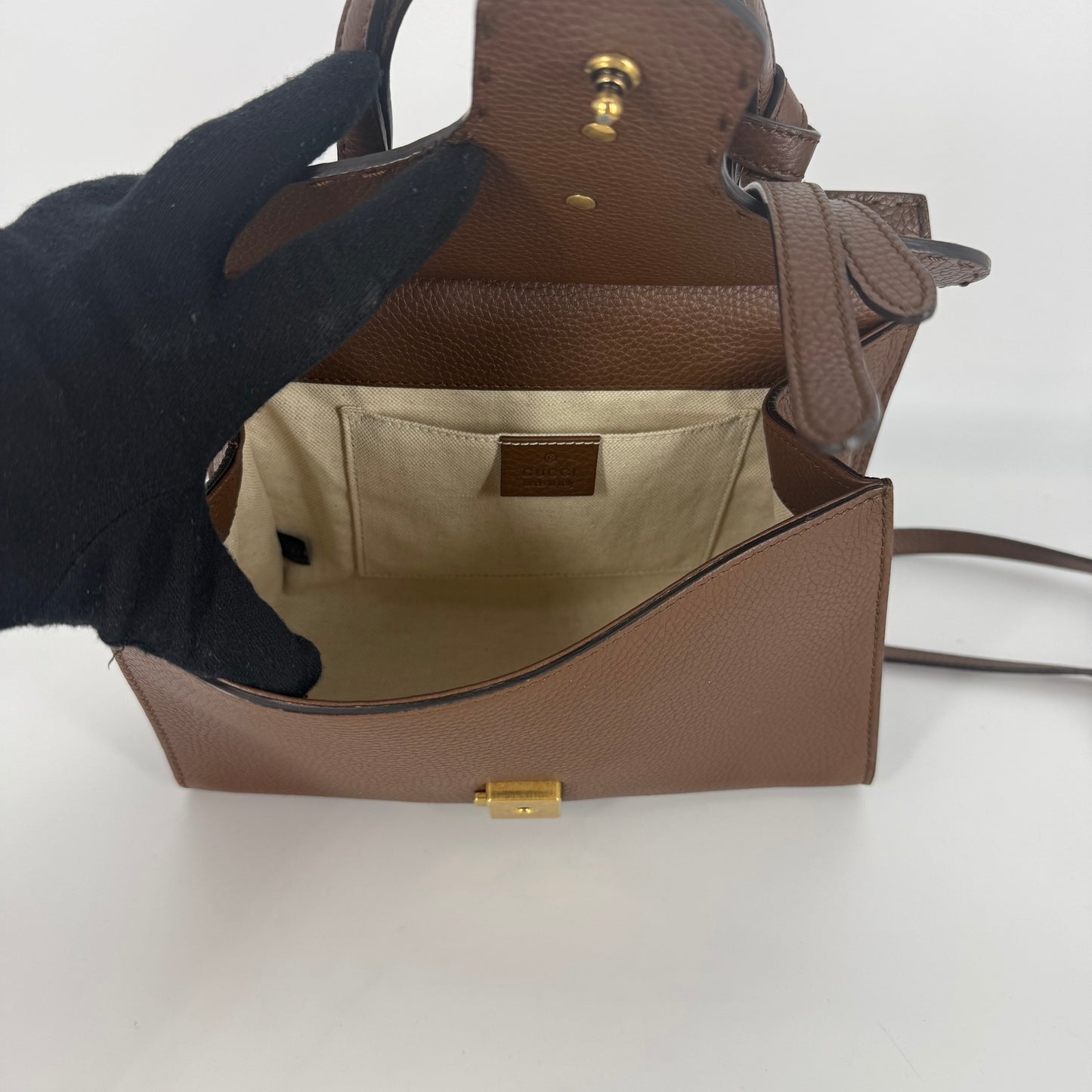 GUCCI Marmont Leather Top handle Handbag – Brown