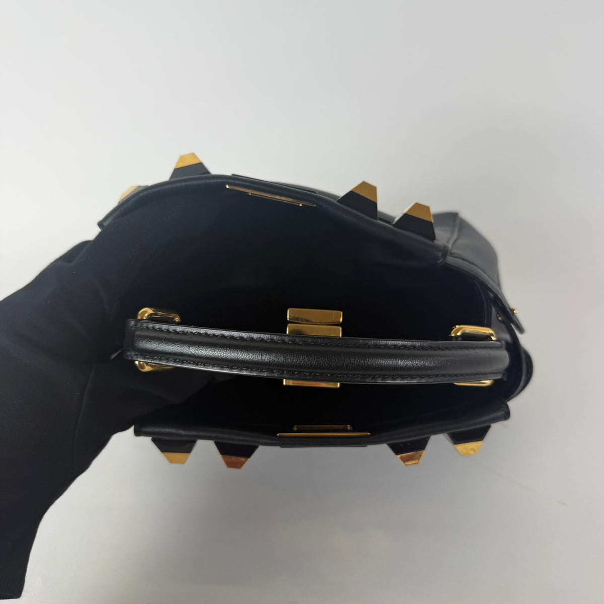 Peekaboo Mini — Black Leather — Gold-Tone Studded Strap