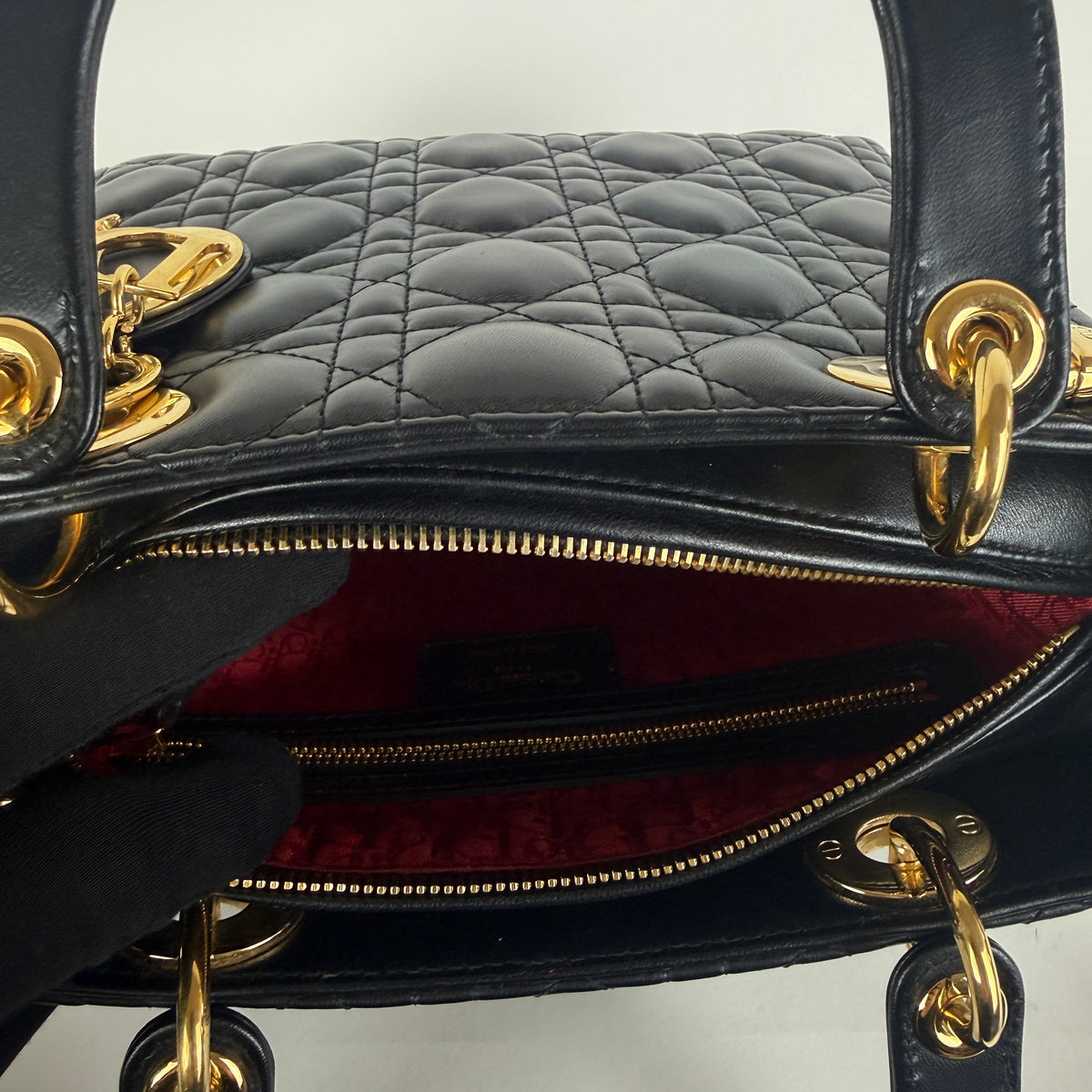 Lady Dior Medium — Black Cannage Leather — Gold-Tone Hardware