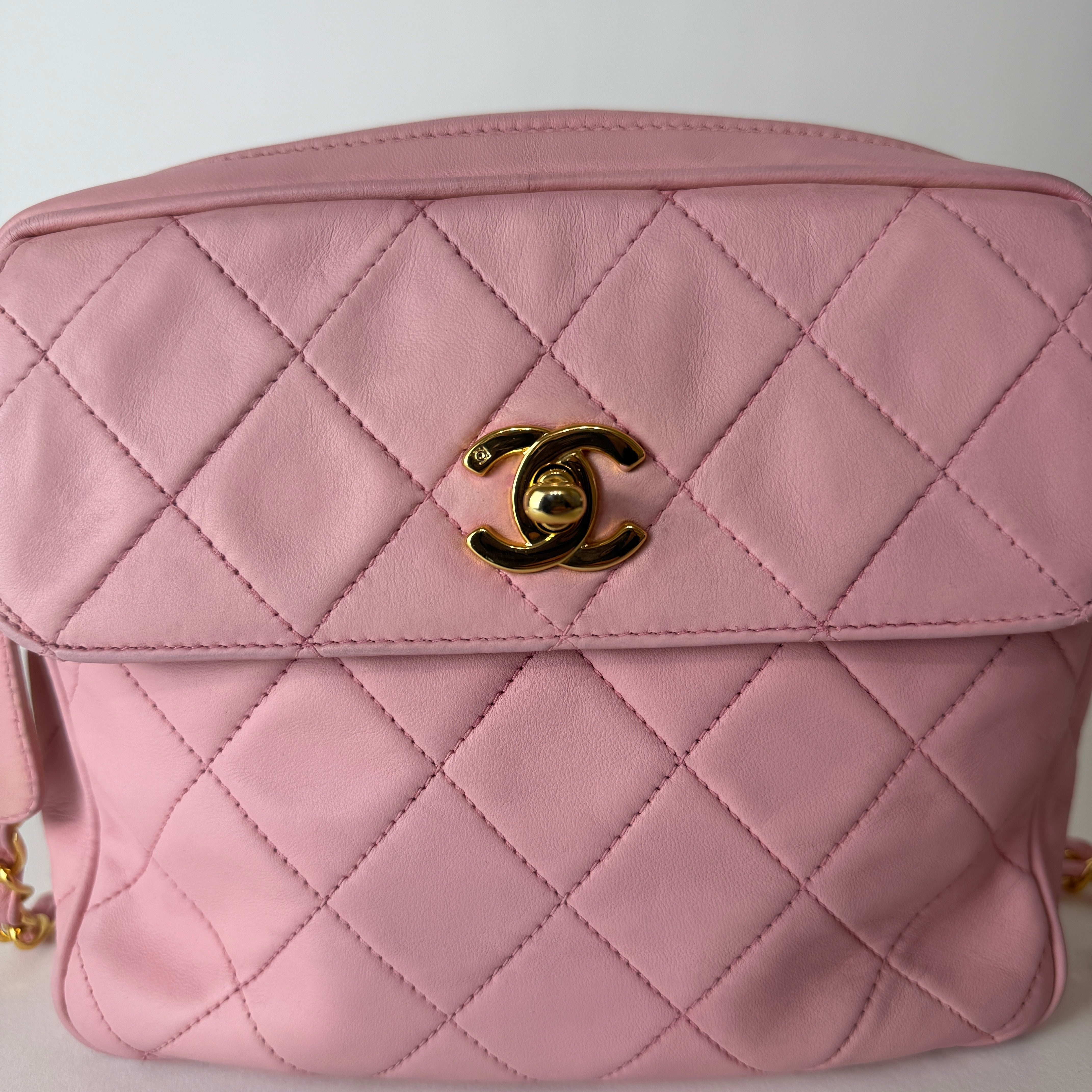Vintage Quilted Camera Bag — Pink Lambskin