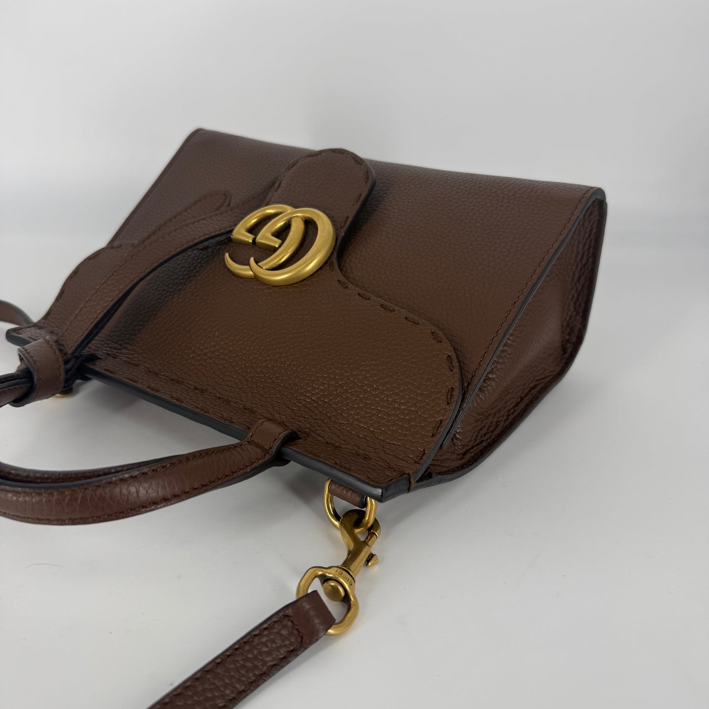 GUCCI Marmont Leather Top handle Handbag – Brown