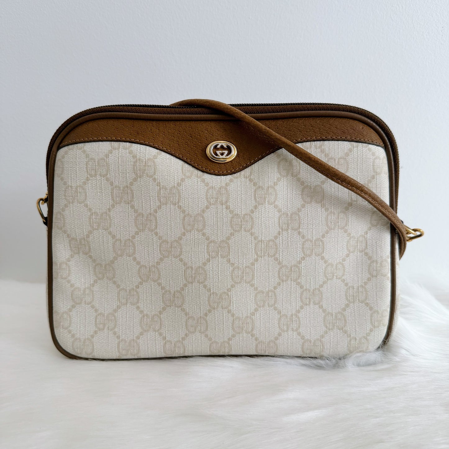 GUCCI GG Beige Canvas Crossbody Bag