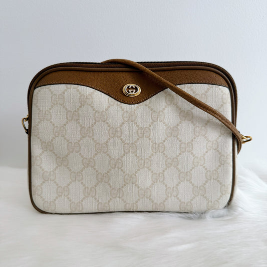 GUCCI GG Beige Canvas Crossbody Bag