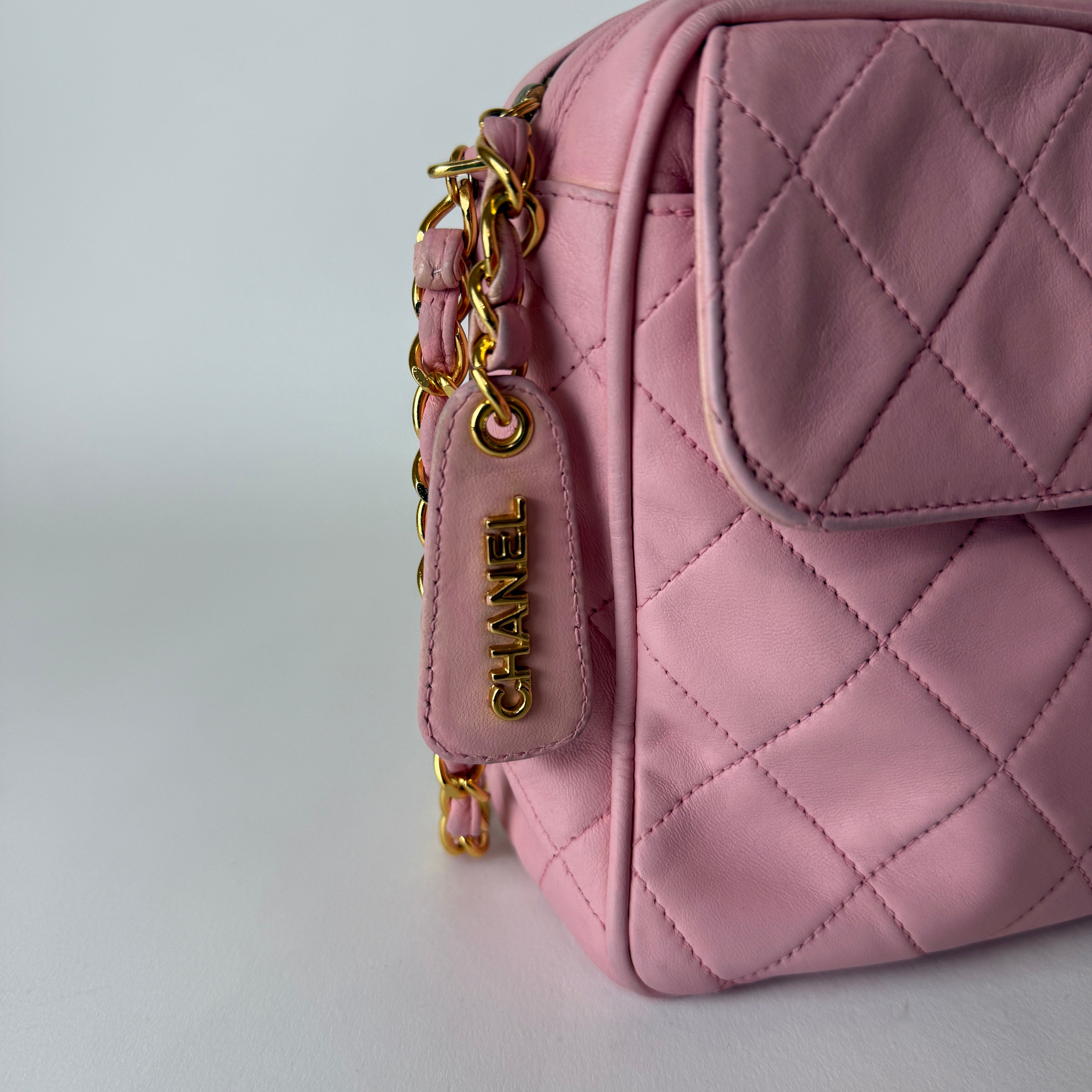 Vintage Quilted Camera Bag — Pink Lambskin