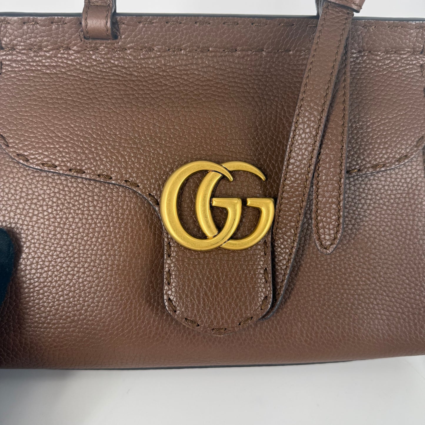 GUCCI Marmont Leather Top handle Handbag – Brown