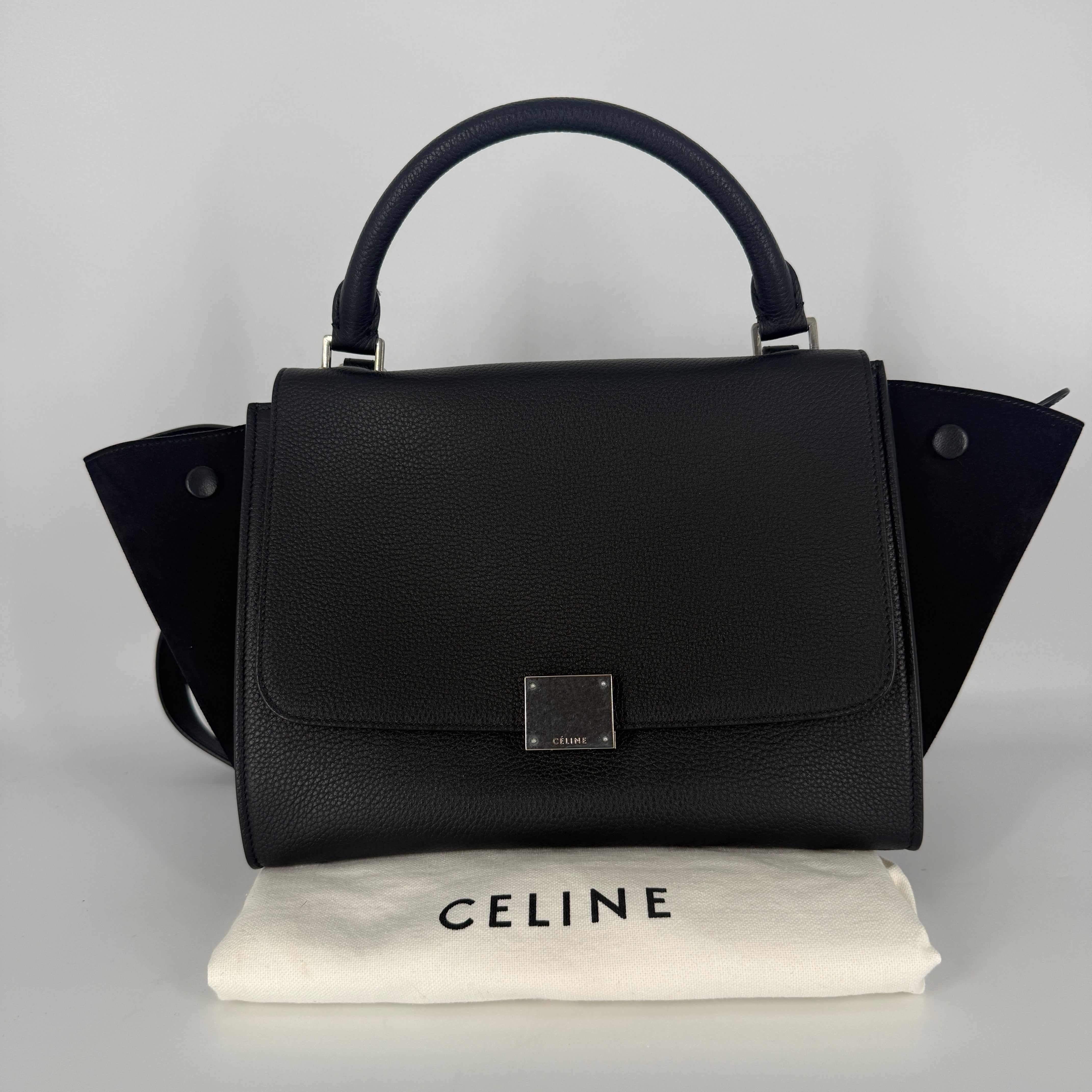 Trapeze Leather & Suede 2 Way Handbag – Black
