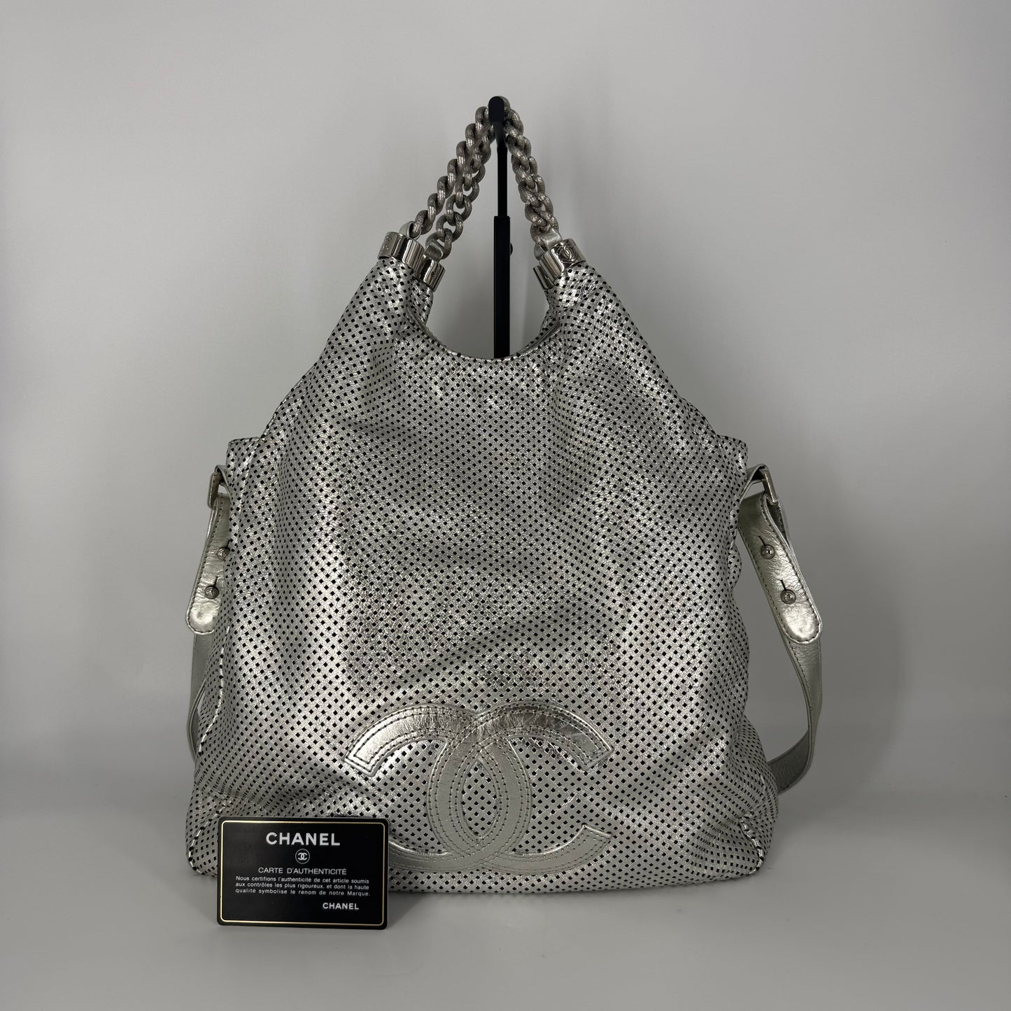 CHANEL Rodeo Drive Tote – Perforated Leather – Silver Hardware