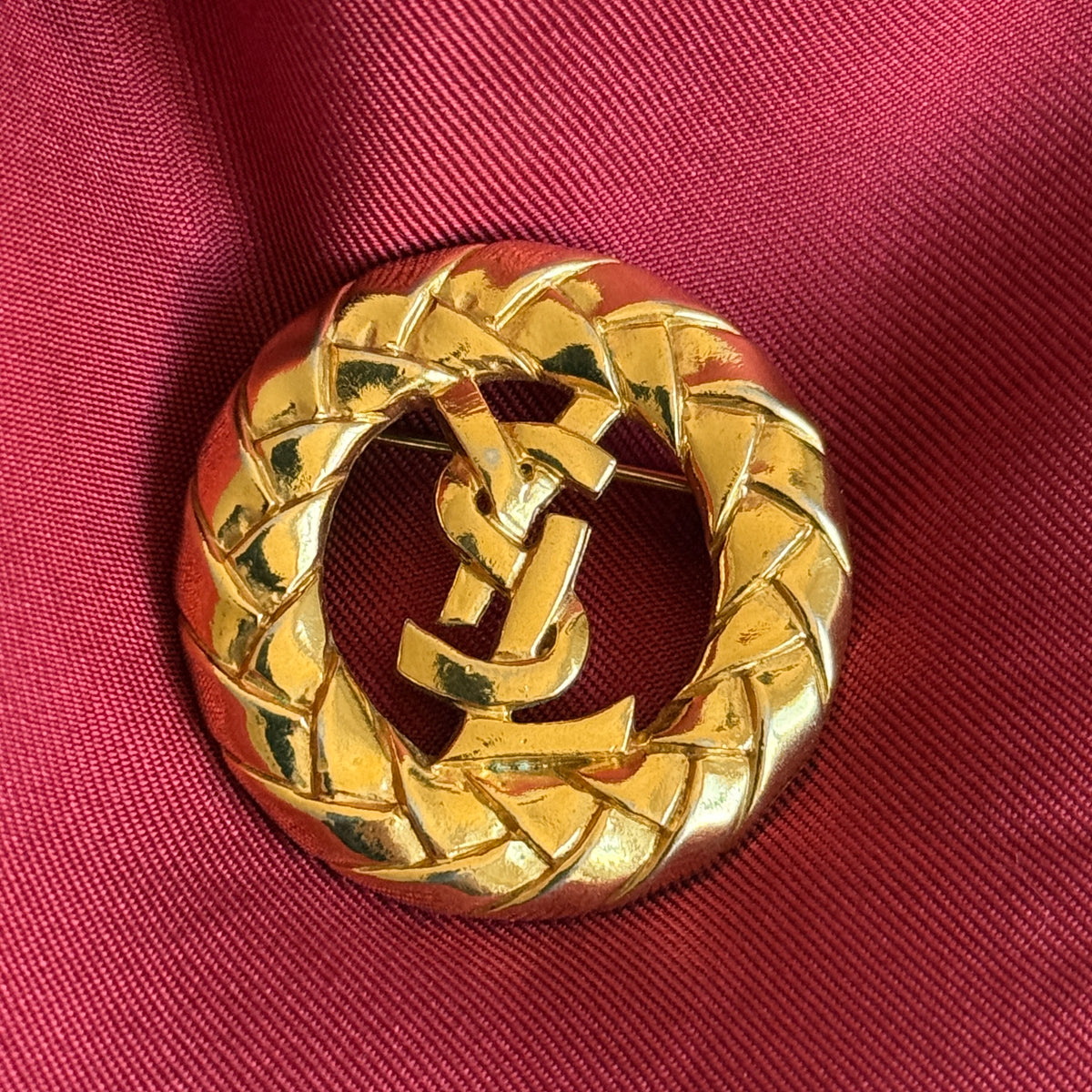 Vintage YSL Logo Brooch — Gold-Tone Metal