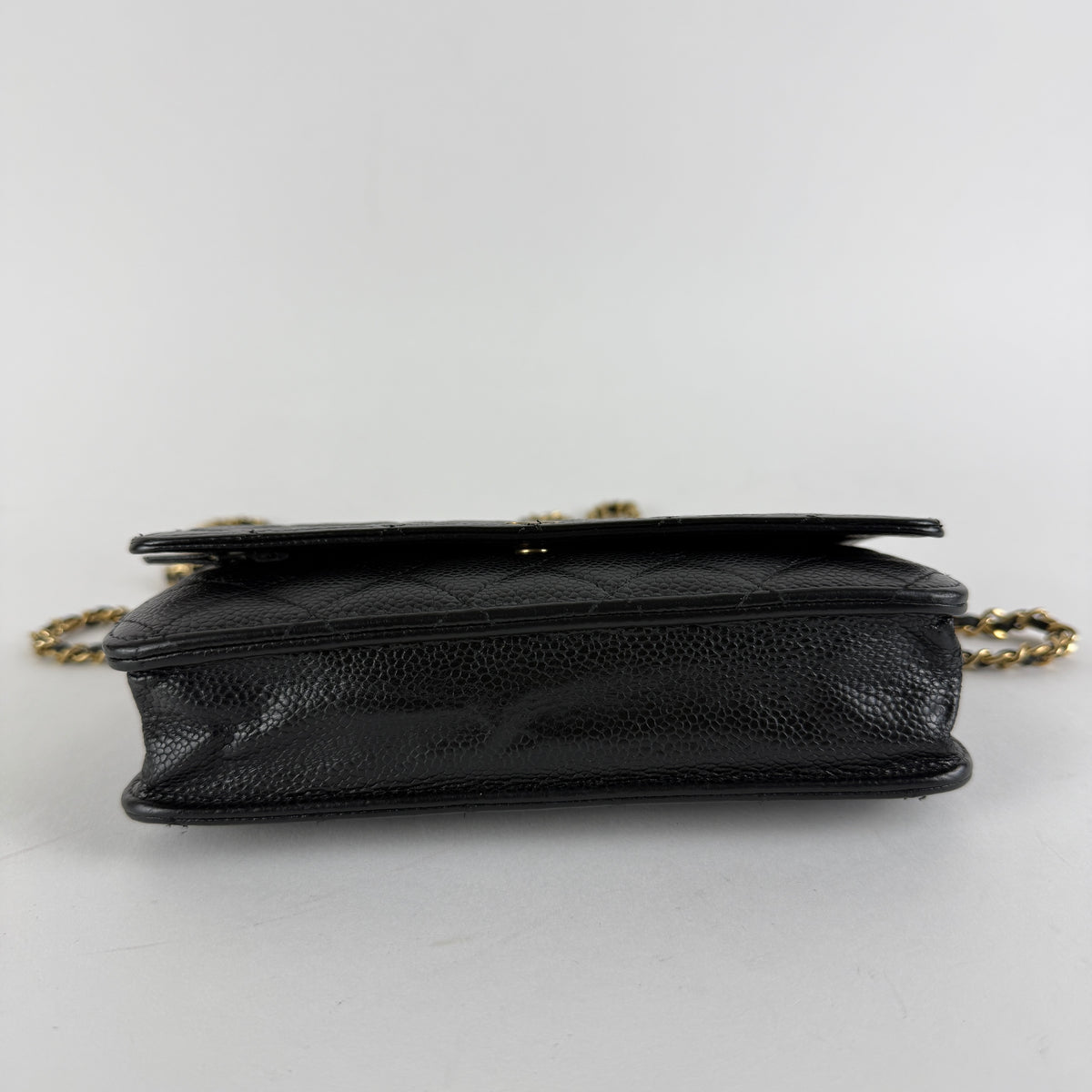 Wallet on Chain — Black Caviar Leather — Gold-Tone Hardware