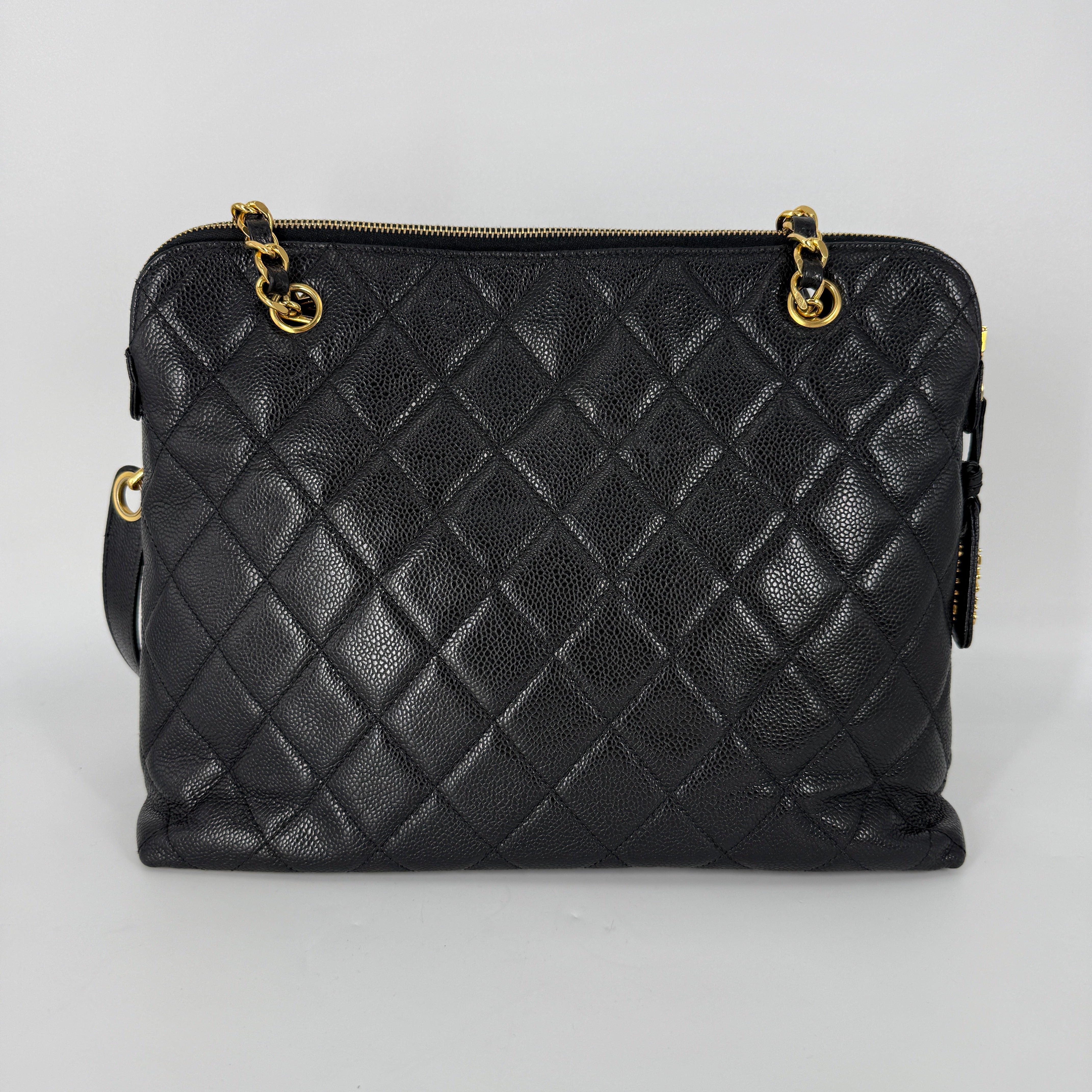 Quilted Caviar Tote Bag – Black