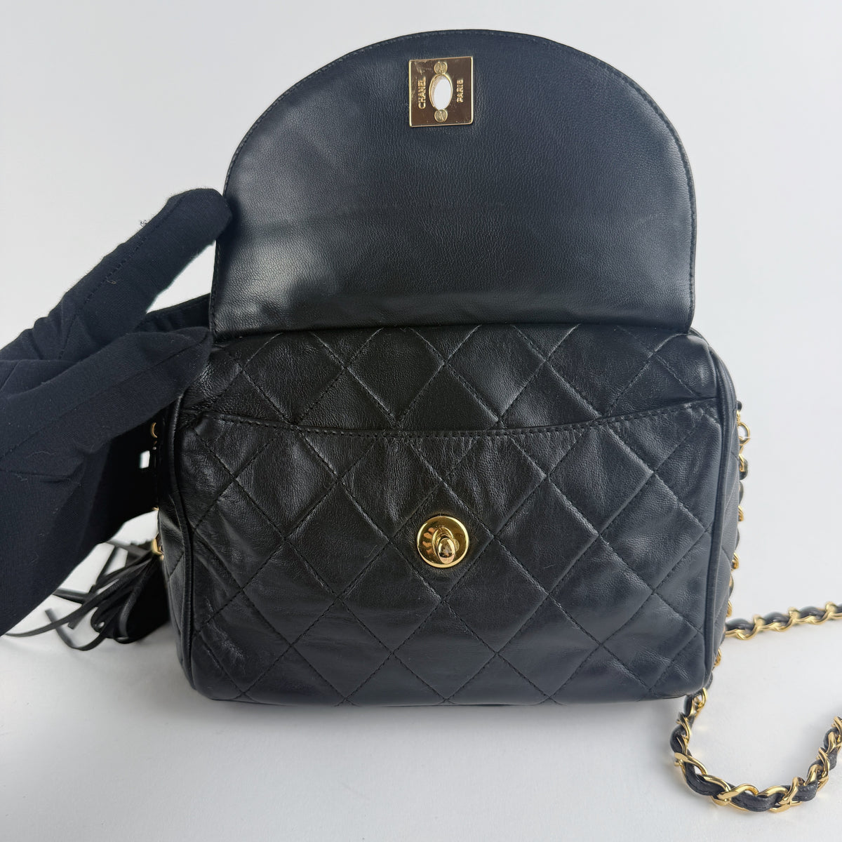 Vintage Quilted Flap Camera Bag — 24K Gold Hardware