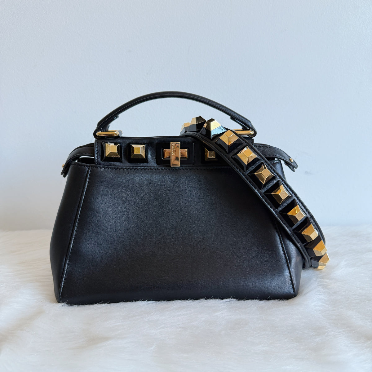 Peekaboo Mini — Black Leather — Gold-Tone Studded Strap