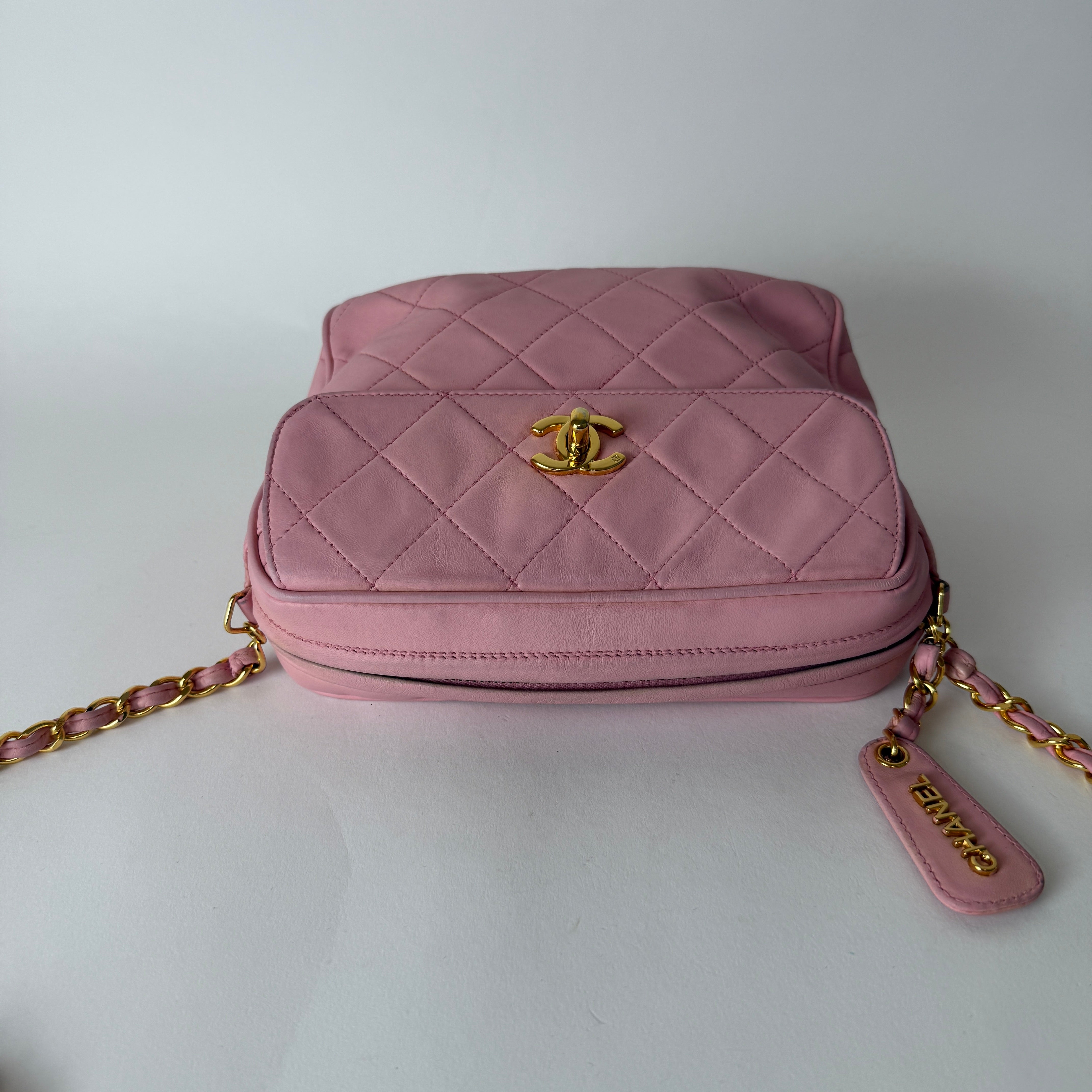 Vintage Quilted Camera Bag — Pink Lambskin