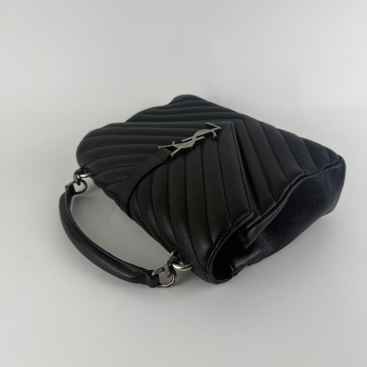 College Small Top Handle — Black Leather & Silver-Tone Hardware