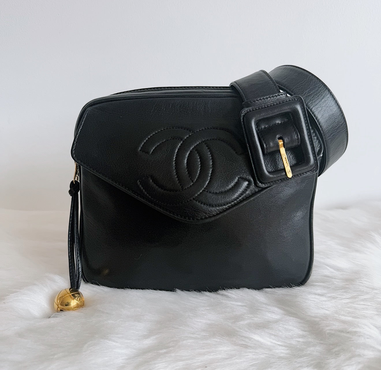Vintage CC Waist Bag – Black Leather