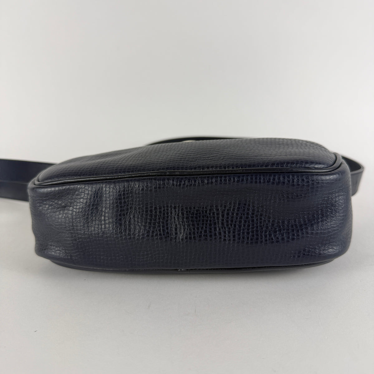 Vintage Crossbody Bag — Navy Blue Leather — Gold-Tone Hardware