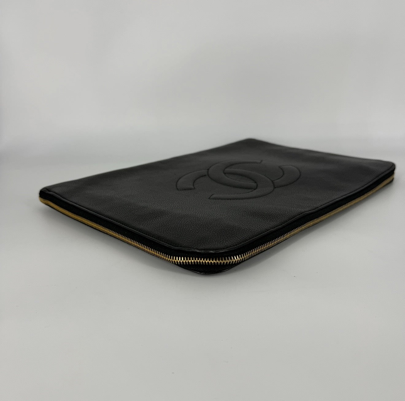 CC Caviar Leather 24 karat Gold Clutch / Laptop Holder – Black