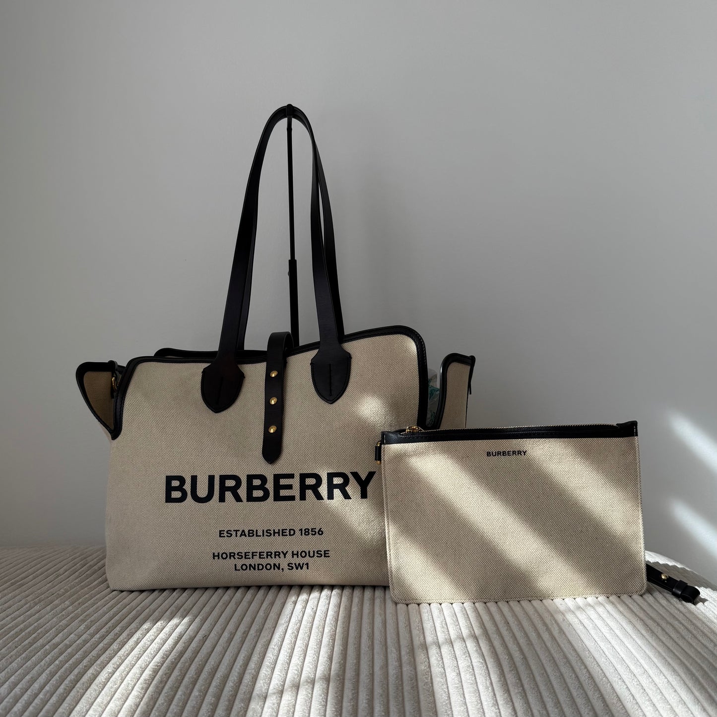 BURBERRY Canvas Tote Bag with Interior Pouch