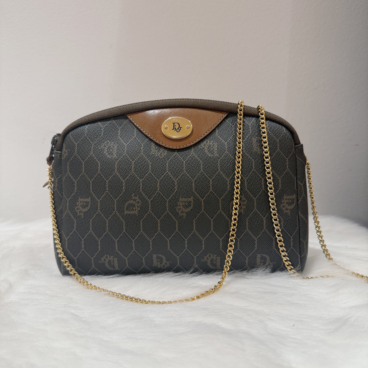 Vintage Honeycomb Crossbody Bag — Monogram Canvas — Gold-Tone Chain