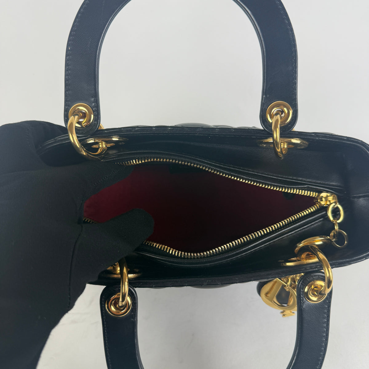 Lady Dior Medium — Black Cannage Leather — Gold-Tone Hardware