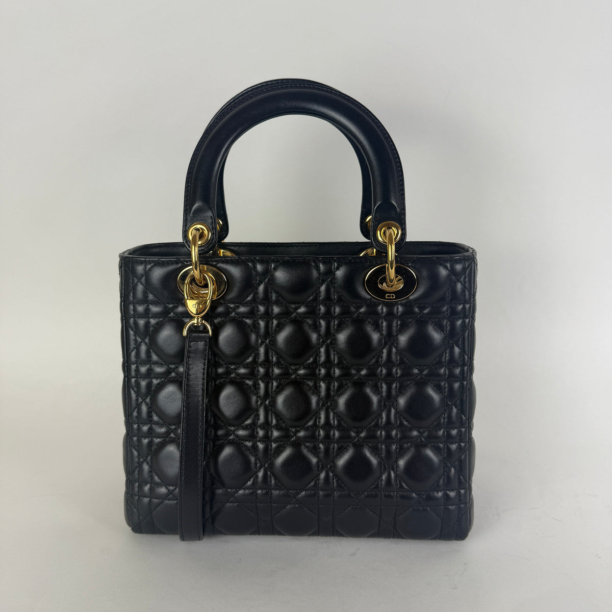 Lady Dior Medium — Black Cannage Leather — Gold-Tone Hardware
