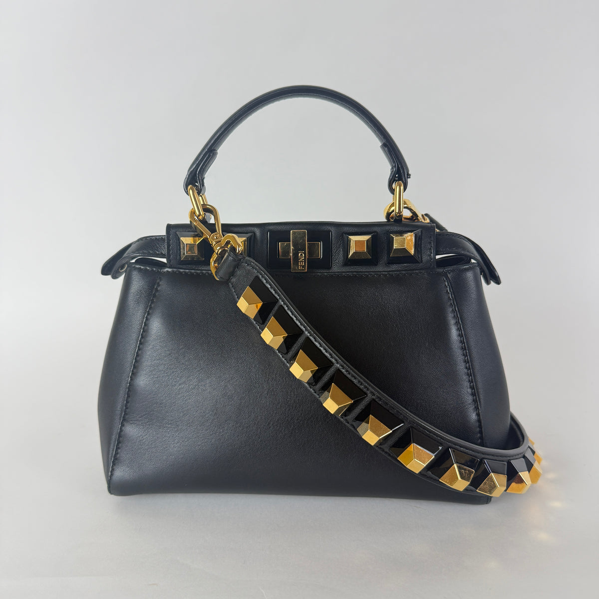 Peekaboo Mini — Black Leather — Gold-Tone Studded Strap