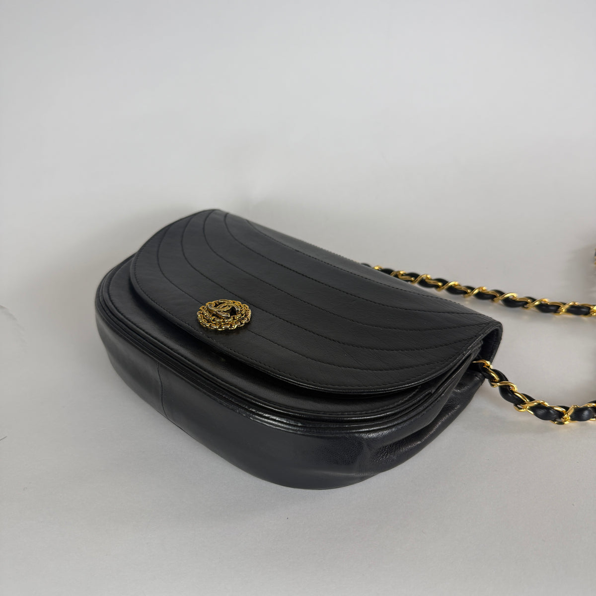 Vintage Half Moon Hobo — Black Leather — 24K Gold-Plated Hardware