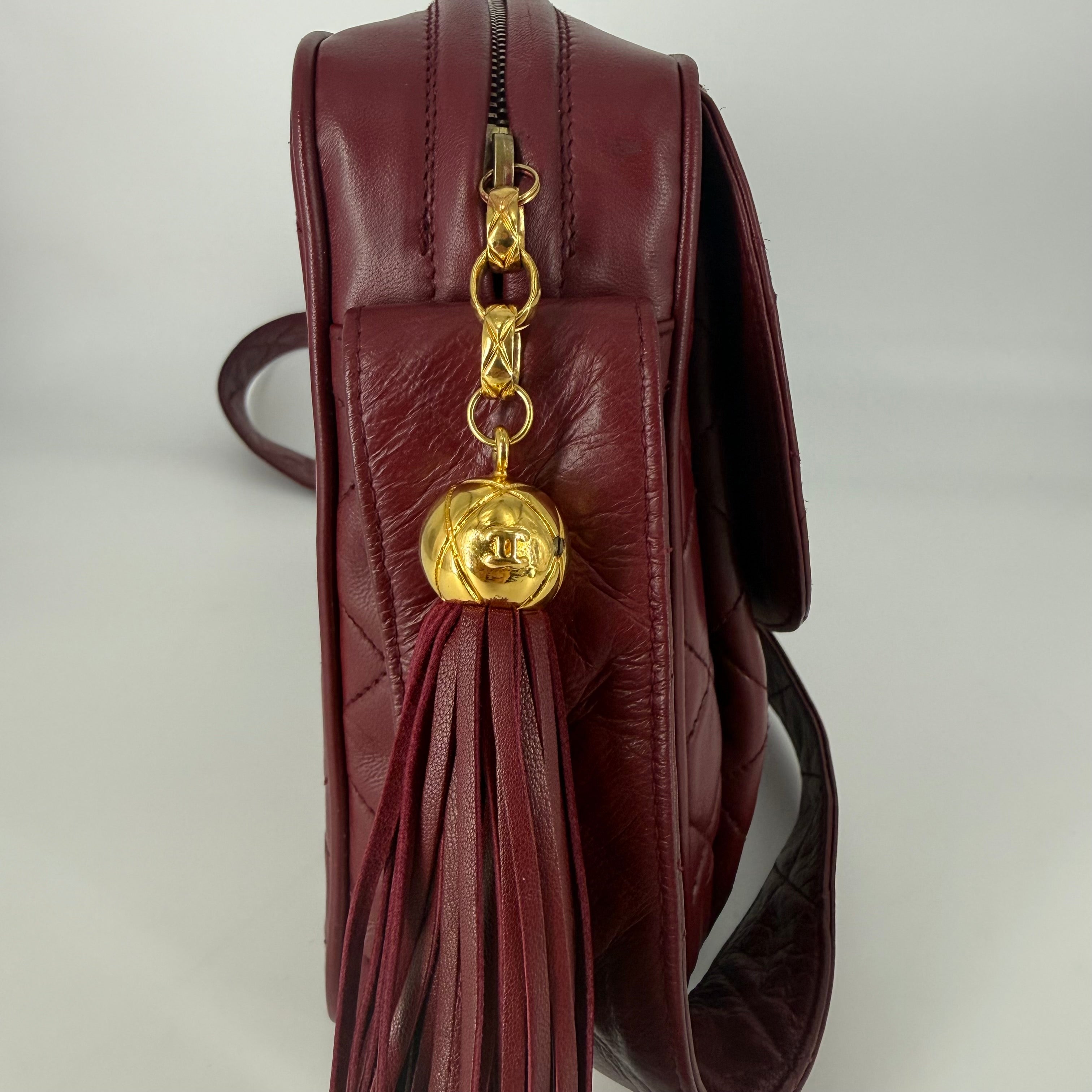 Vintage Camera Bag – Burgundy Lambskin – 24K Gold Hardware