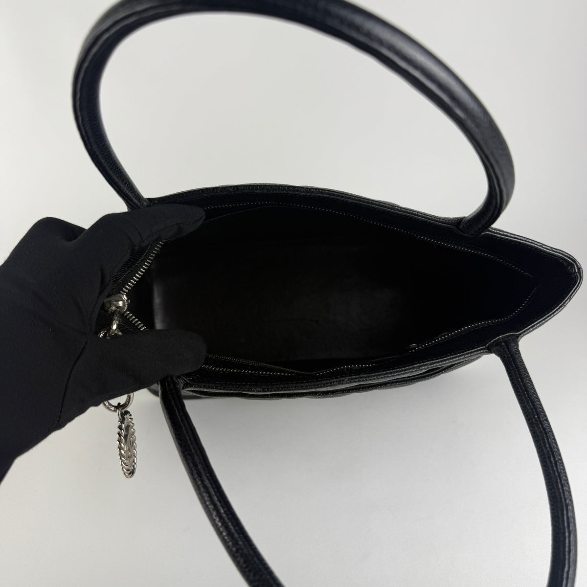 Vintage Medallion Tote — Black Caviar Leather — Silver-Tone Hardware