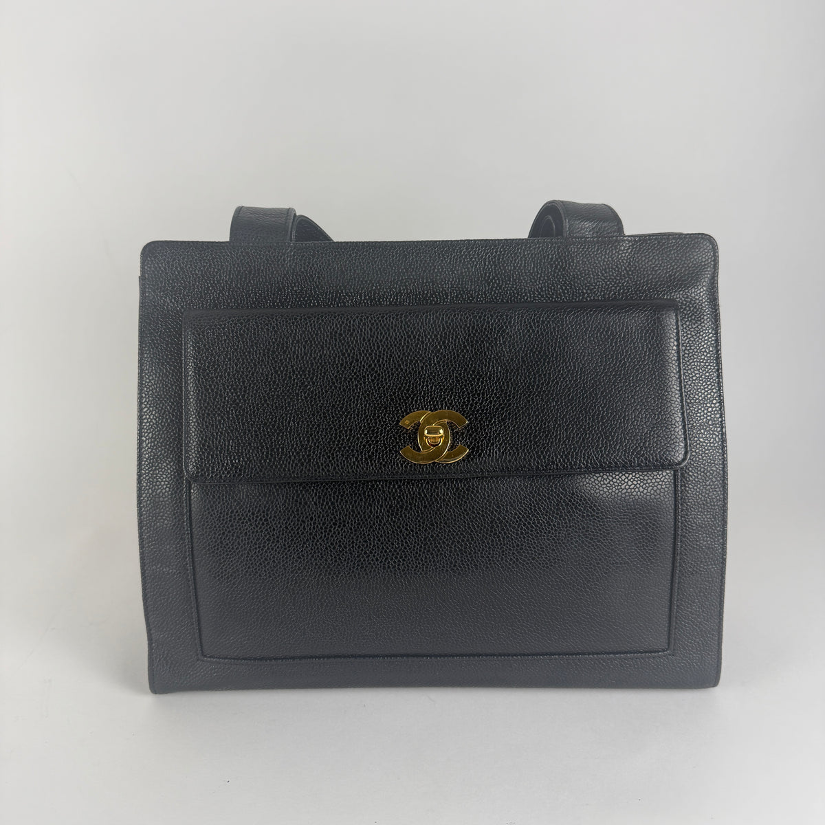 Vintage Tote — Black Caviar Leather — 24K Gold Hardware