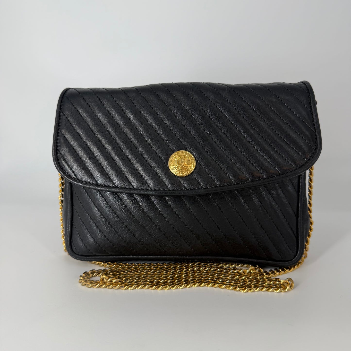 CELINE Leather Chain Shoulder Bag