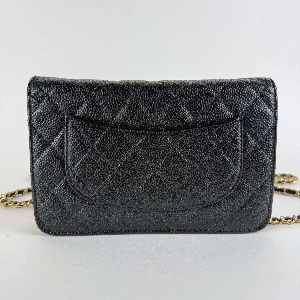 Wallet on Chain — Black Caviar Leather — Gold-Tone Hardware