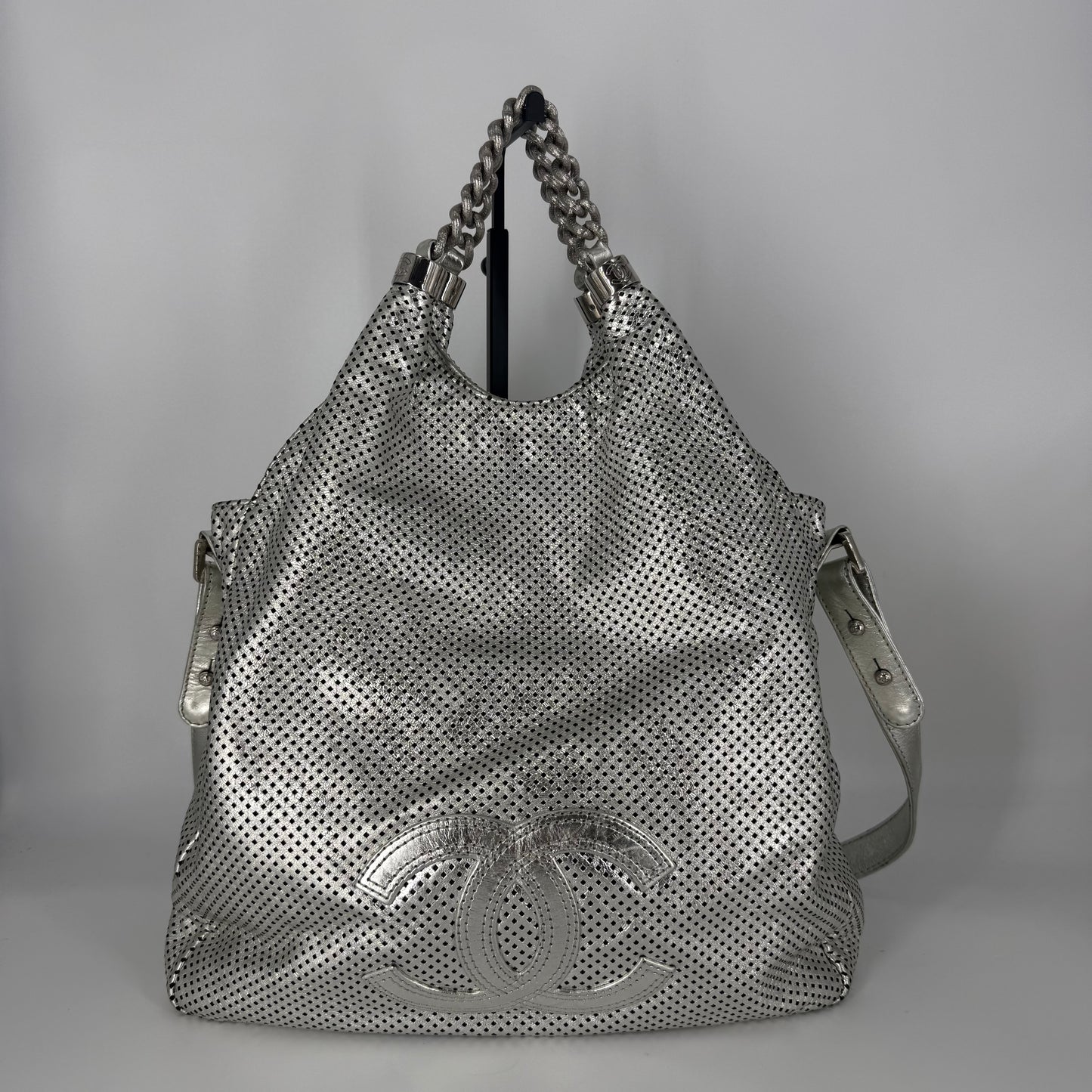 CHANEL Rodeo Drive Tote – Perforated Leather – Silver Hardware