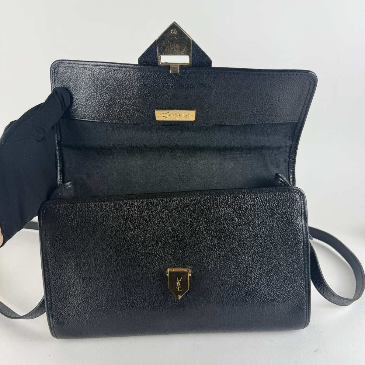 Vintage Crossbody Bag — Black Grained Leather