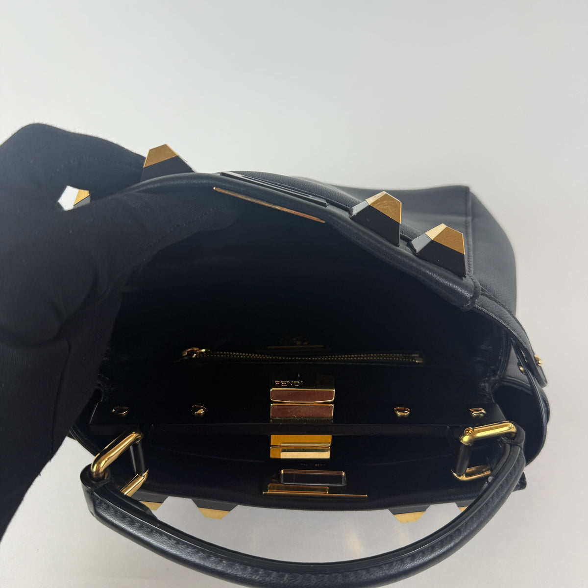 Peekaboo Mini — Black Leather — Gold-Tone Studded Strap