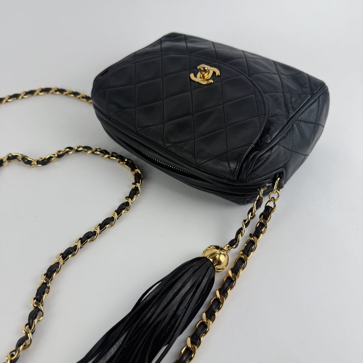 Vintage Quilted Flap Camera Bag — 24K Gold Hardware