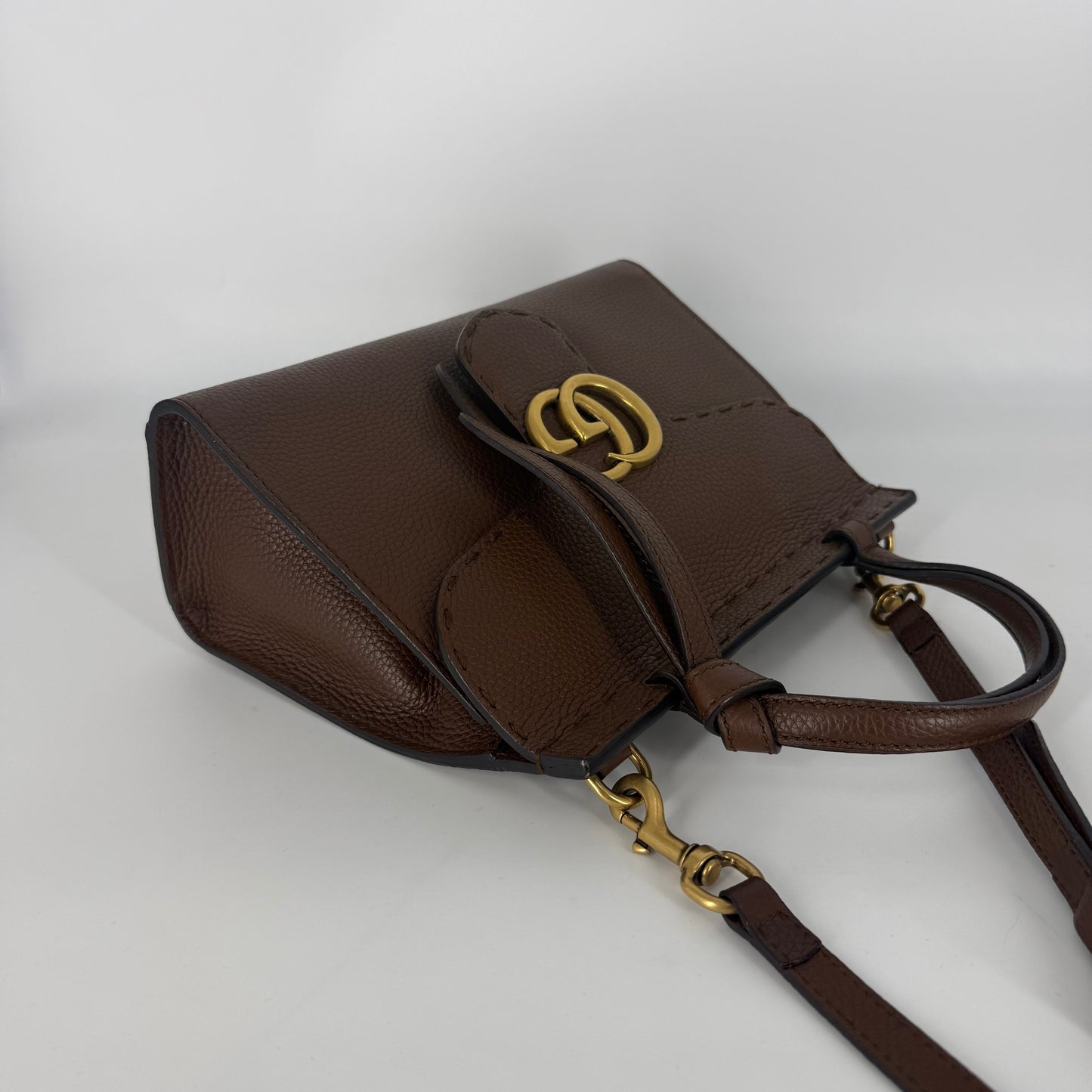GUCCI Marmont Leather Top handle Handbag – Brown