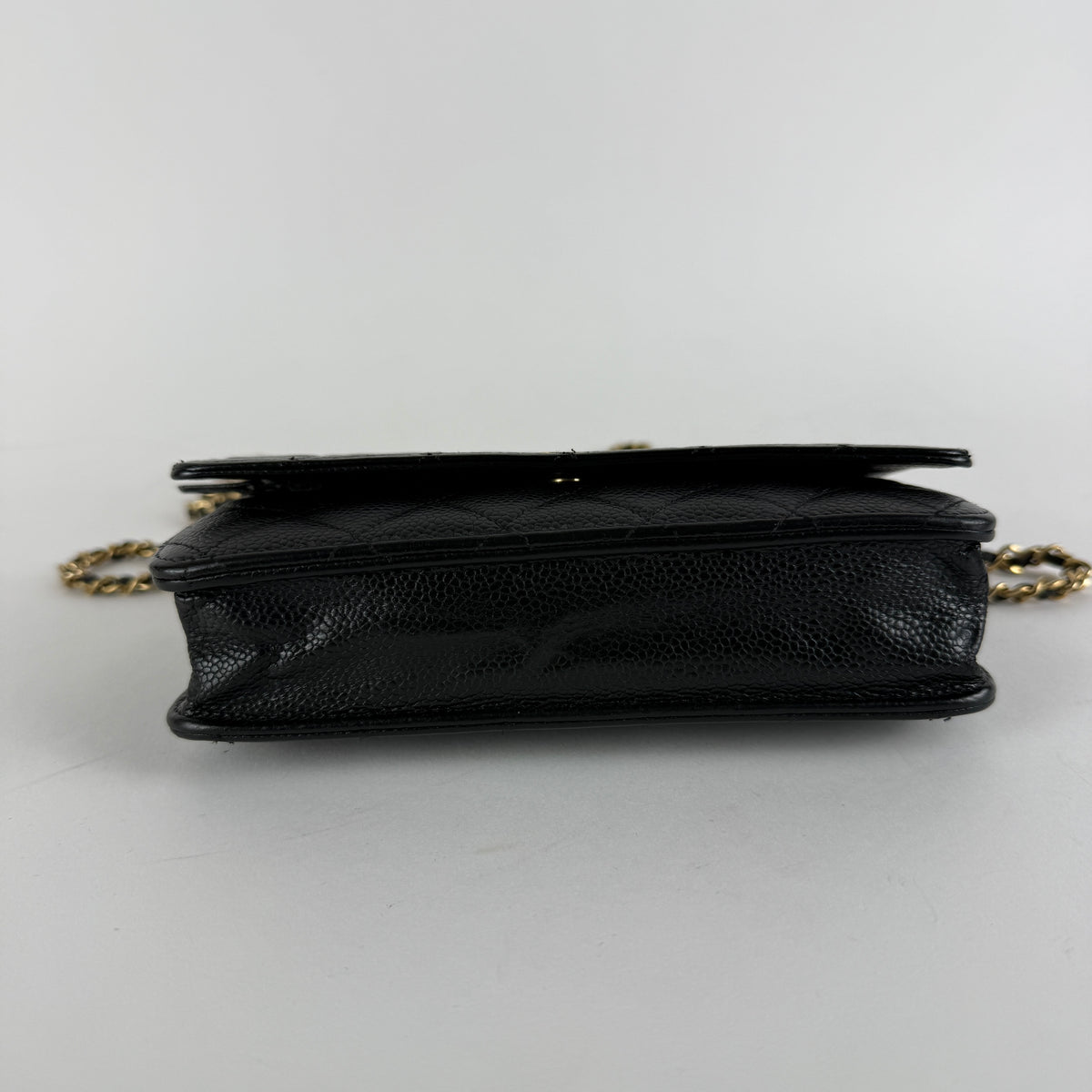 Wallet on Chain — Black Caviar Leather — Gold-Tone Hardware