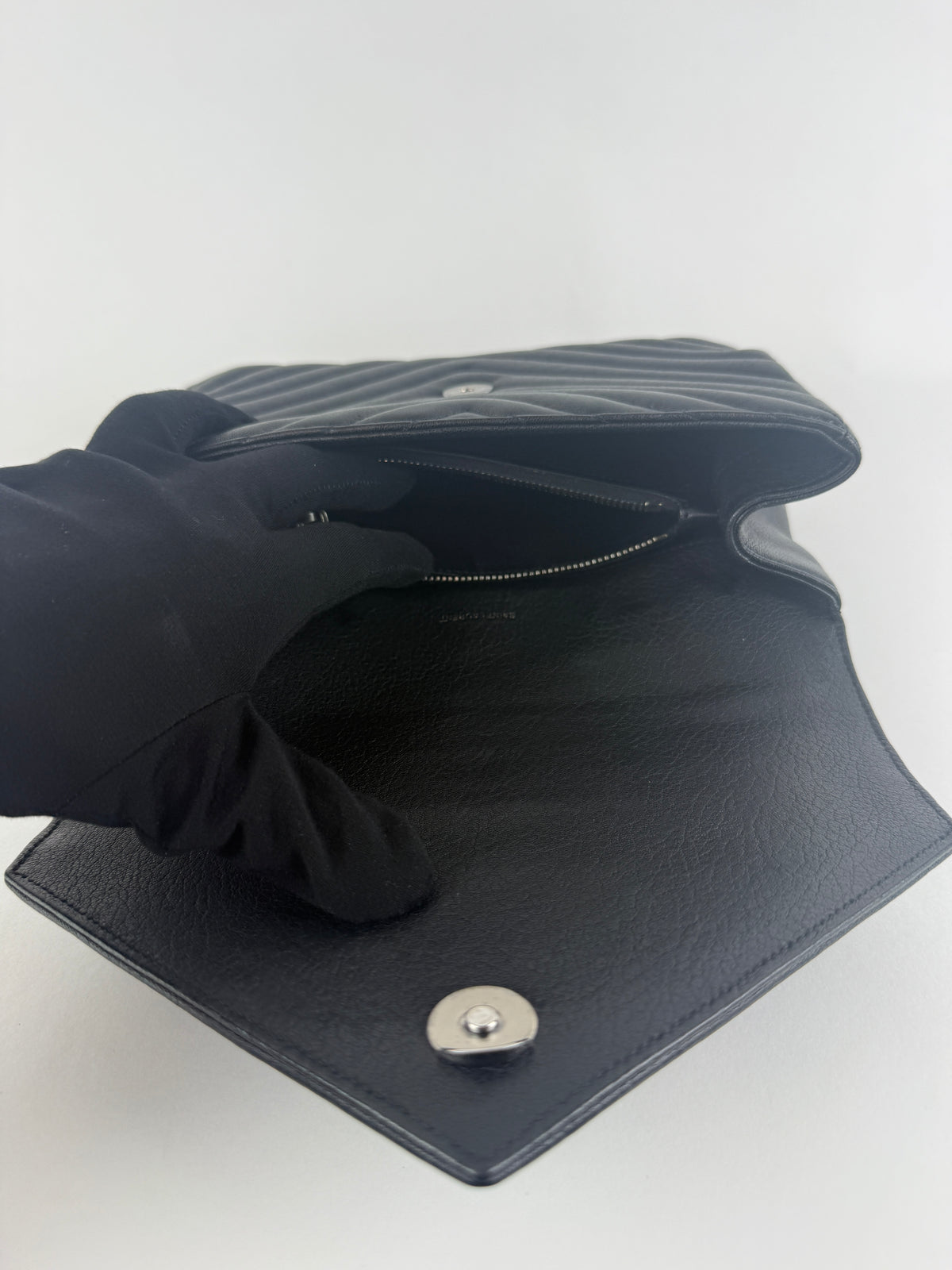 College Small Top Handle — Black Leather & Silver-Tone Hardware
