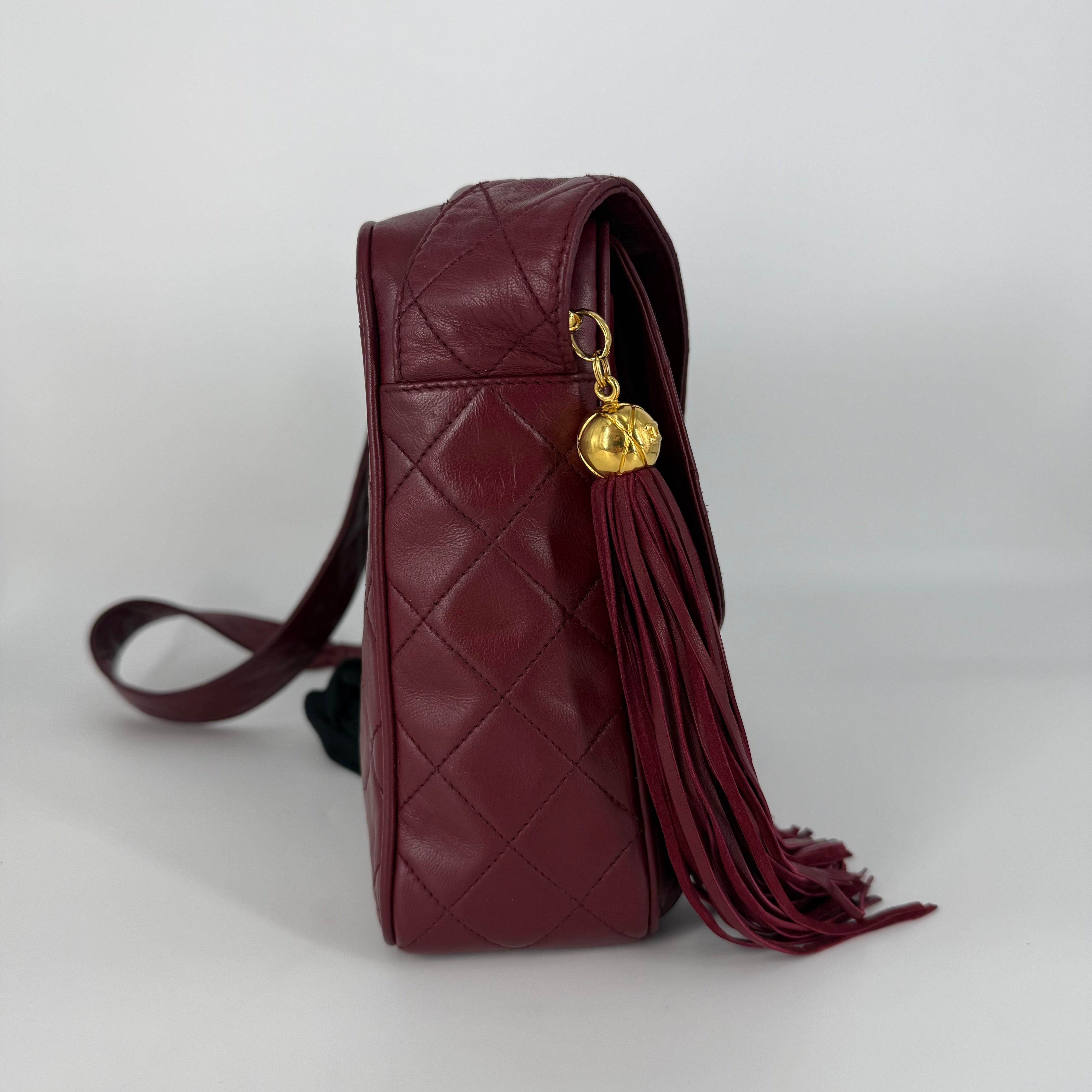 Vintage Camera Bag – Burgundy Lambskin – 24K Gold Hardware